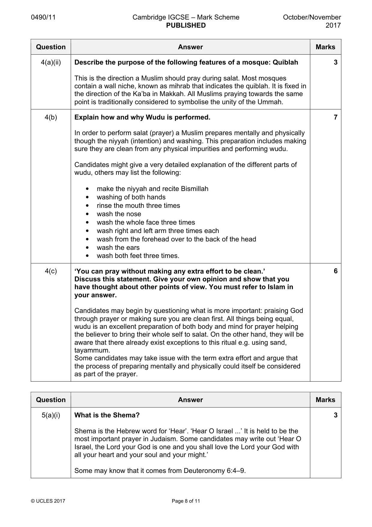 Mark scheme, page 8 of 11