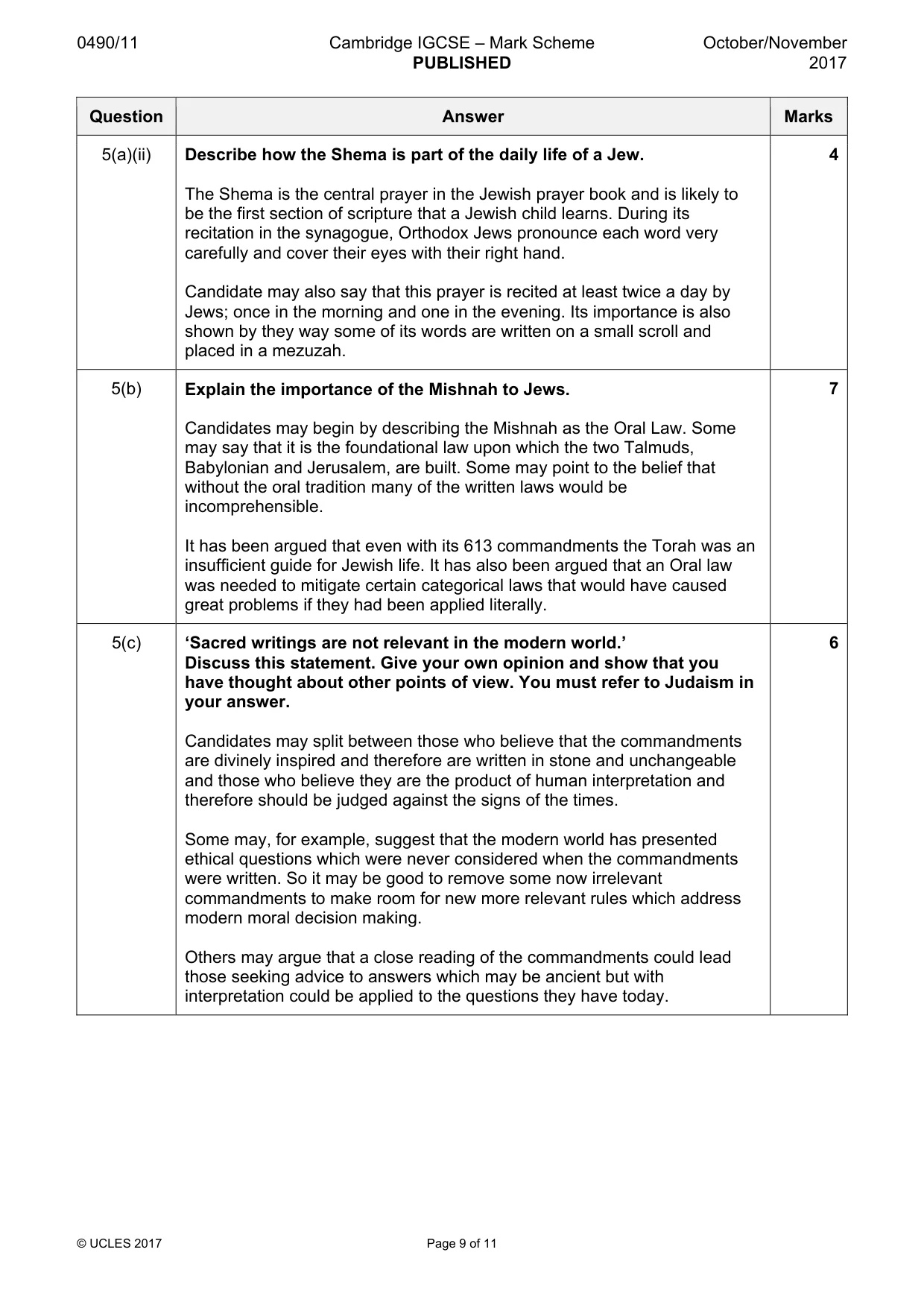 Mark scheme, page 9 of 11