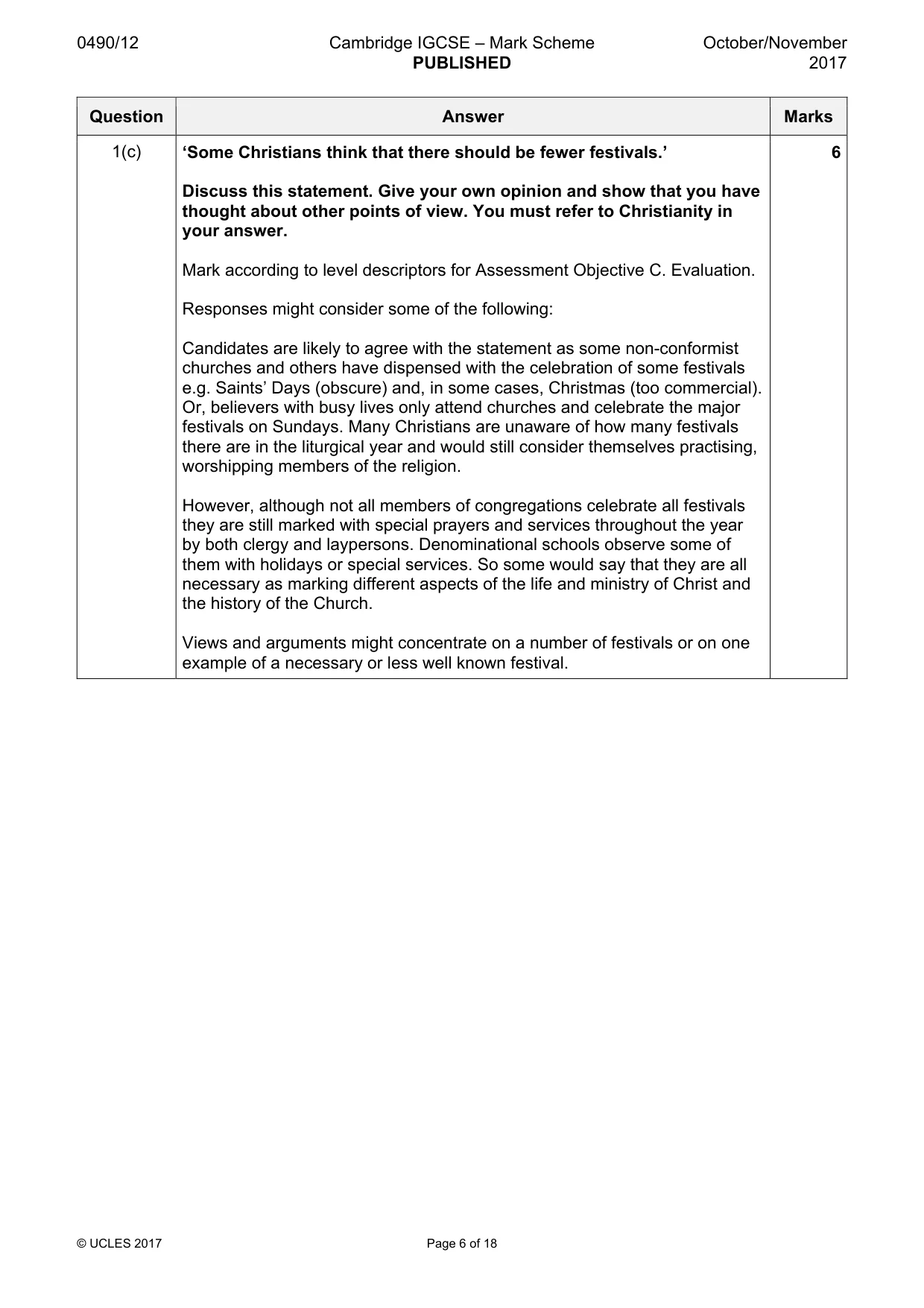 Mark scheme, page 6 of 18