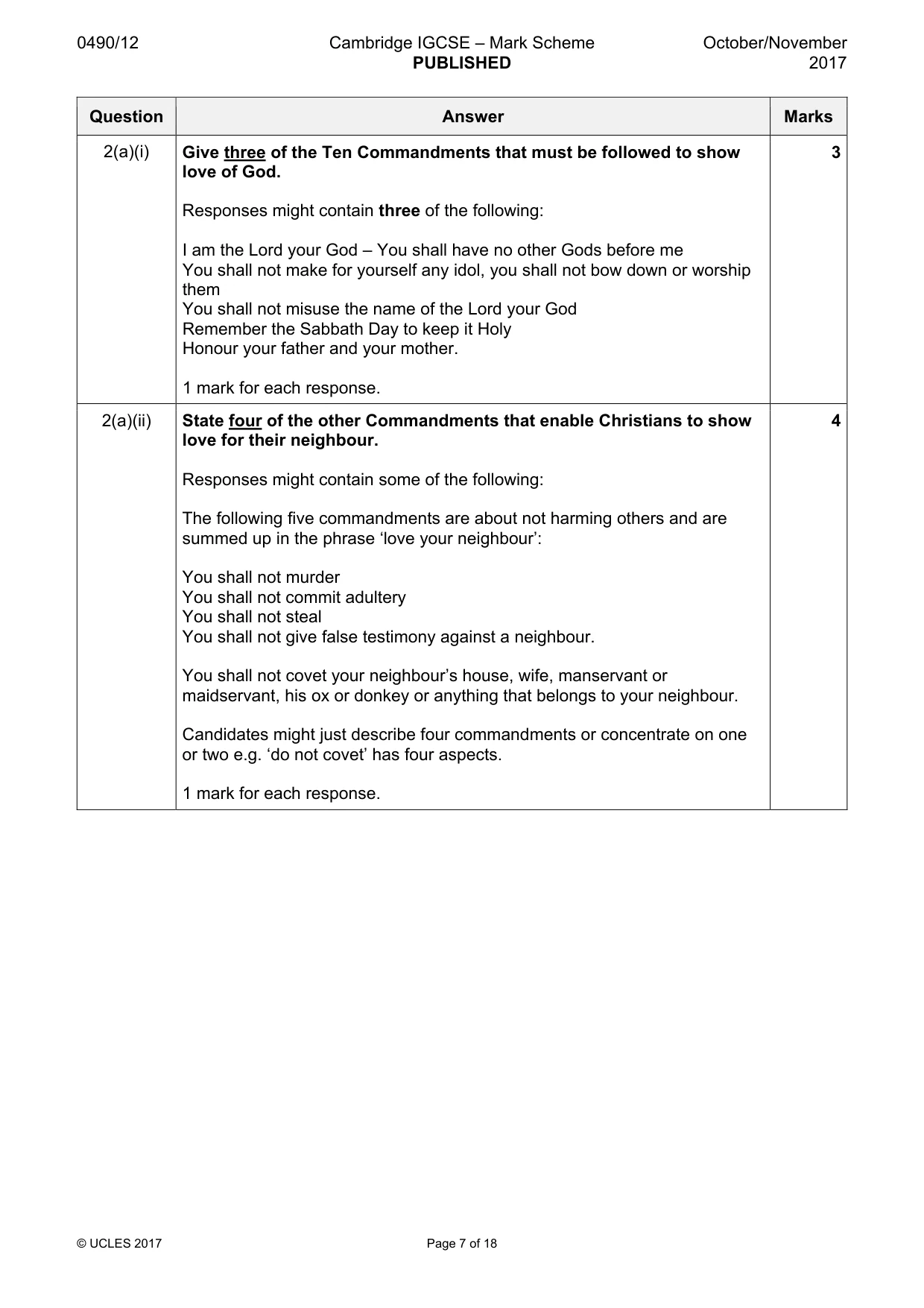 Mark scheme, page 7 of 18