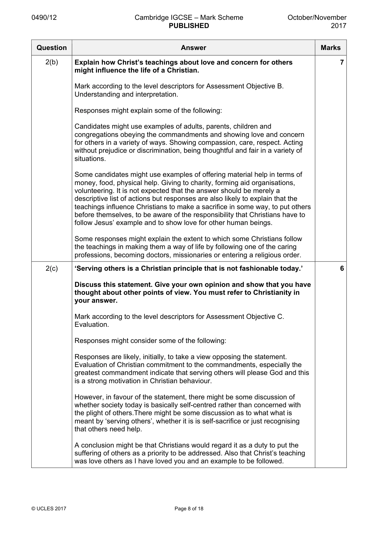 Mark scheme, page 8 of 18