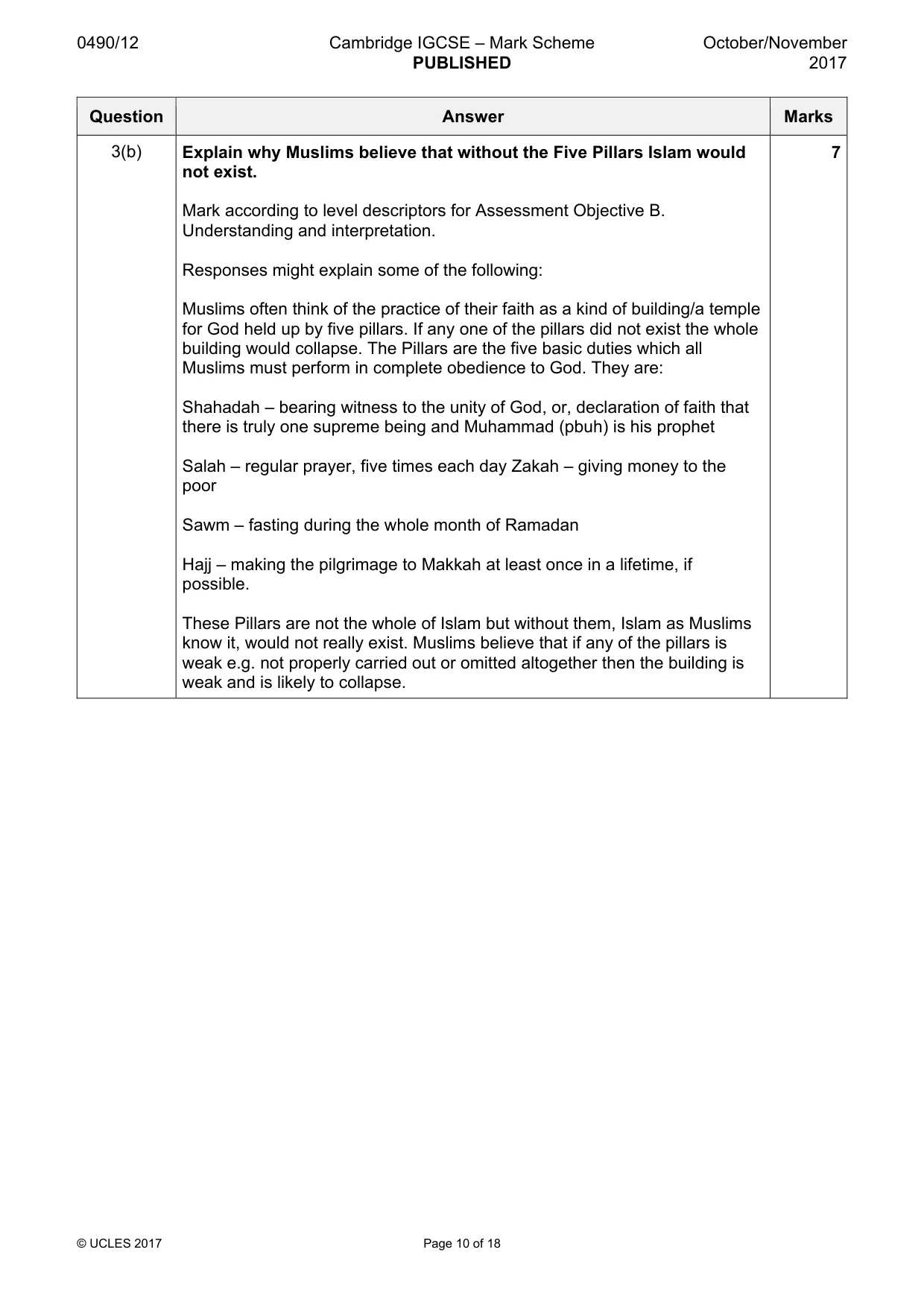Mark scheme, page 10 of 18