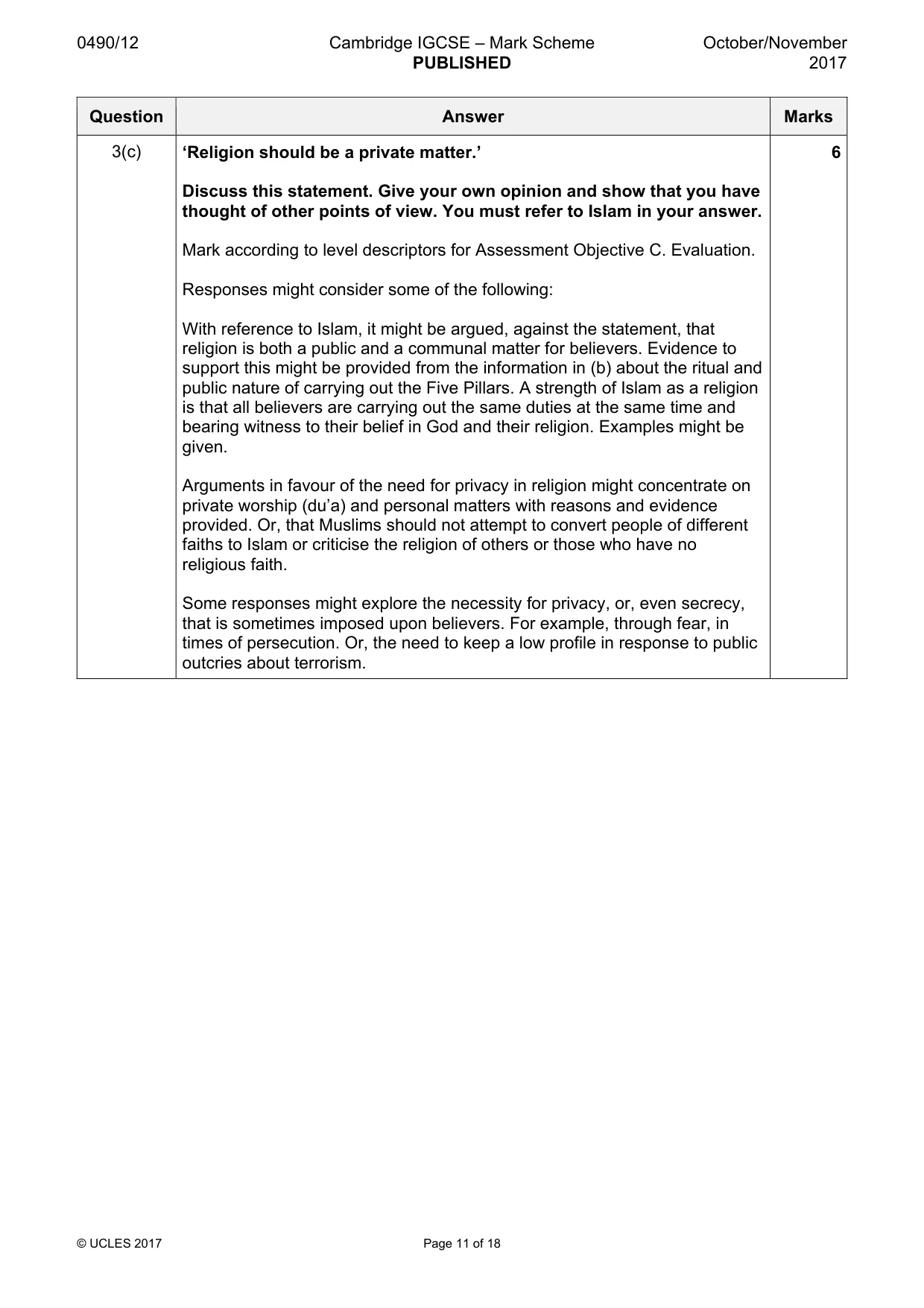 Mark scheme, page 11 of 18