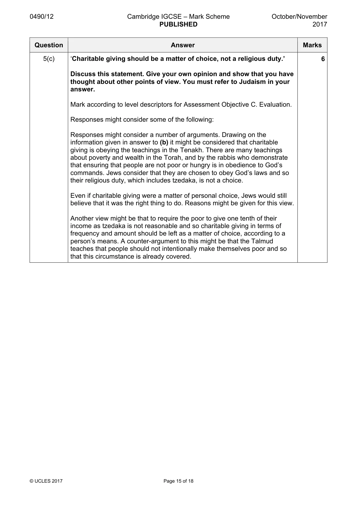 Mark scheme, page 15 of 18