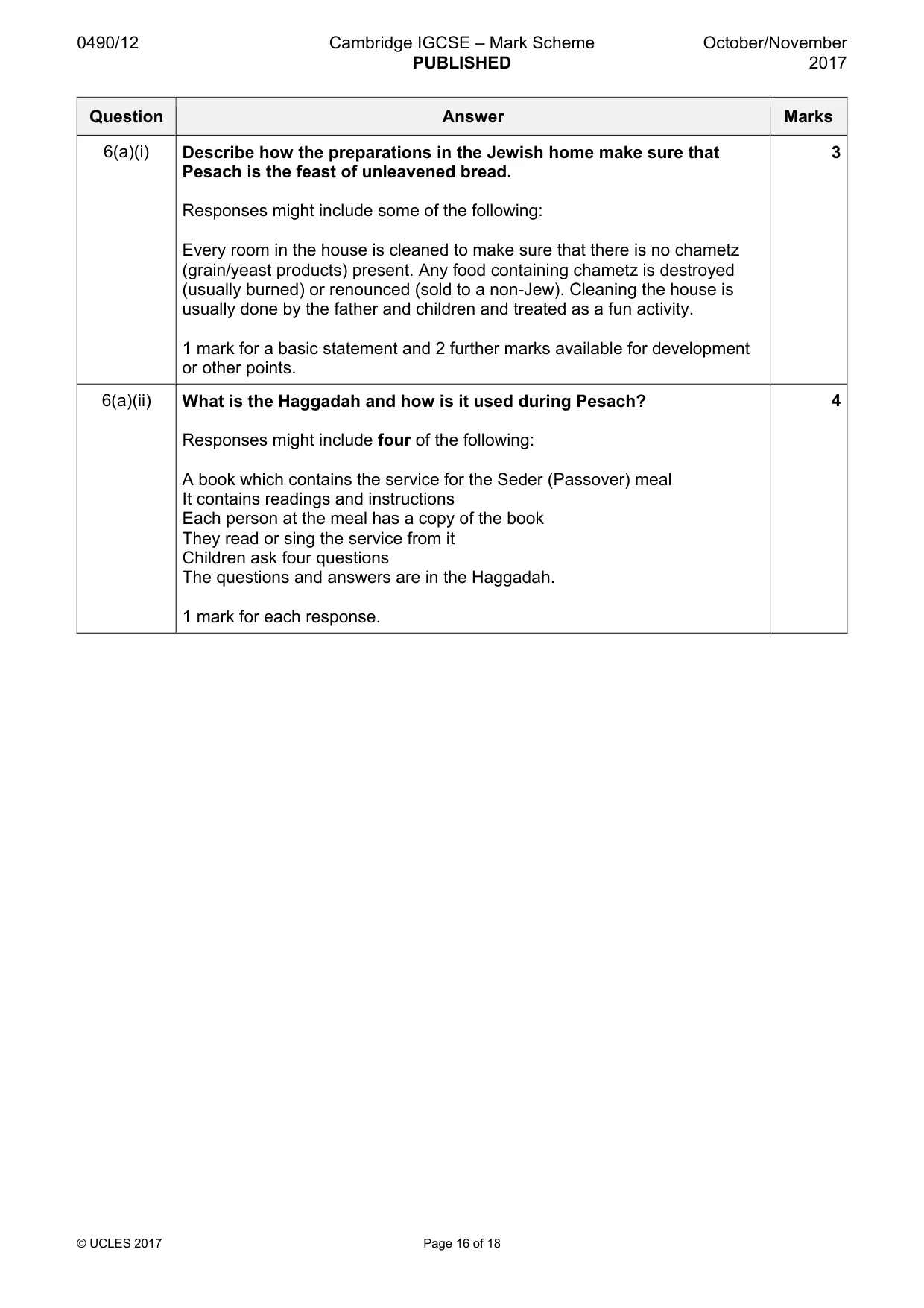 Mark scheme, page 16 of 18