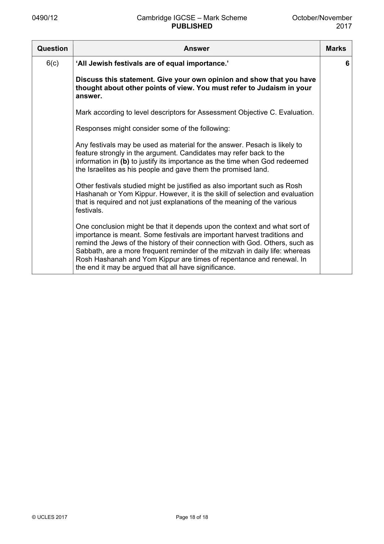 Mark scheme, page 18 of 18
