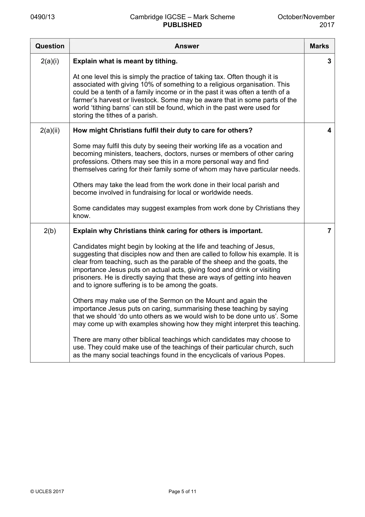 Mark scheme, page 5 of 11