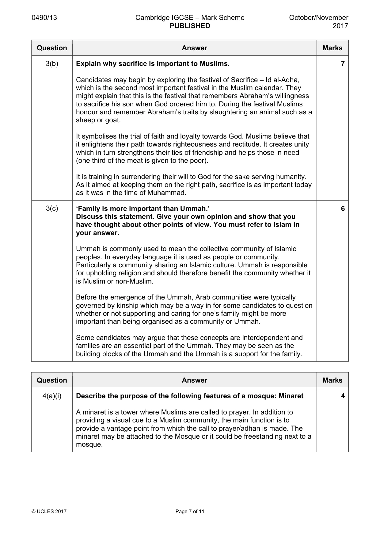 Mark scheme, page 7 of 11