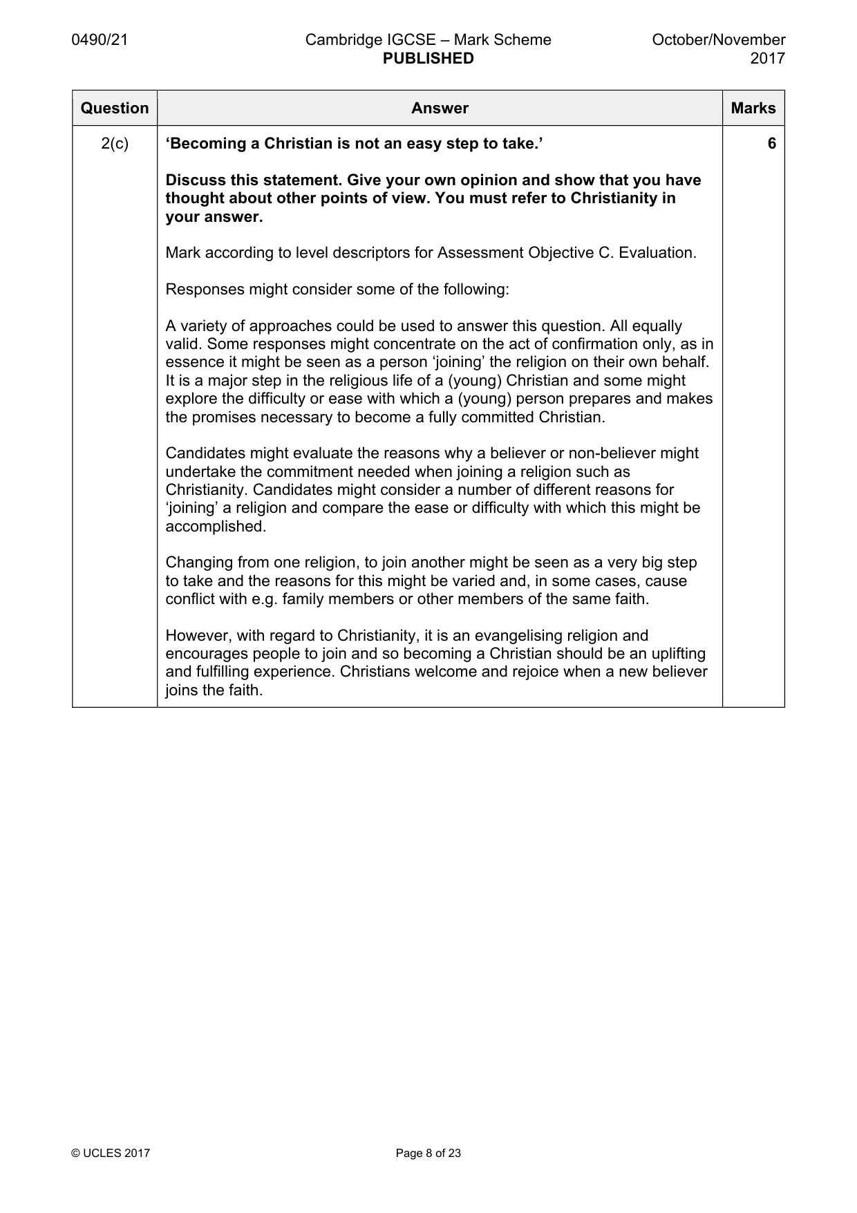 Mark scheme, page 8 of 23