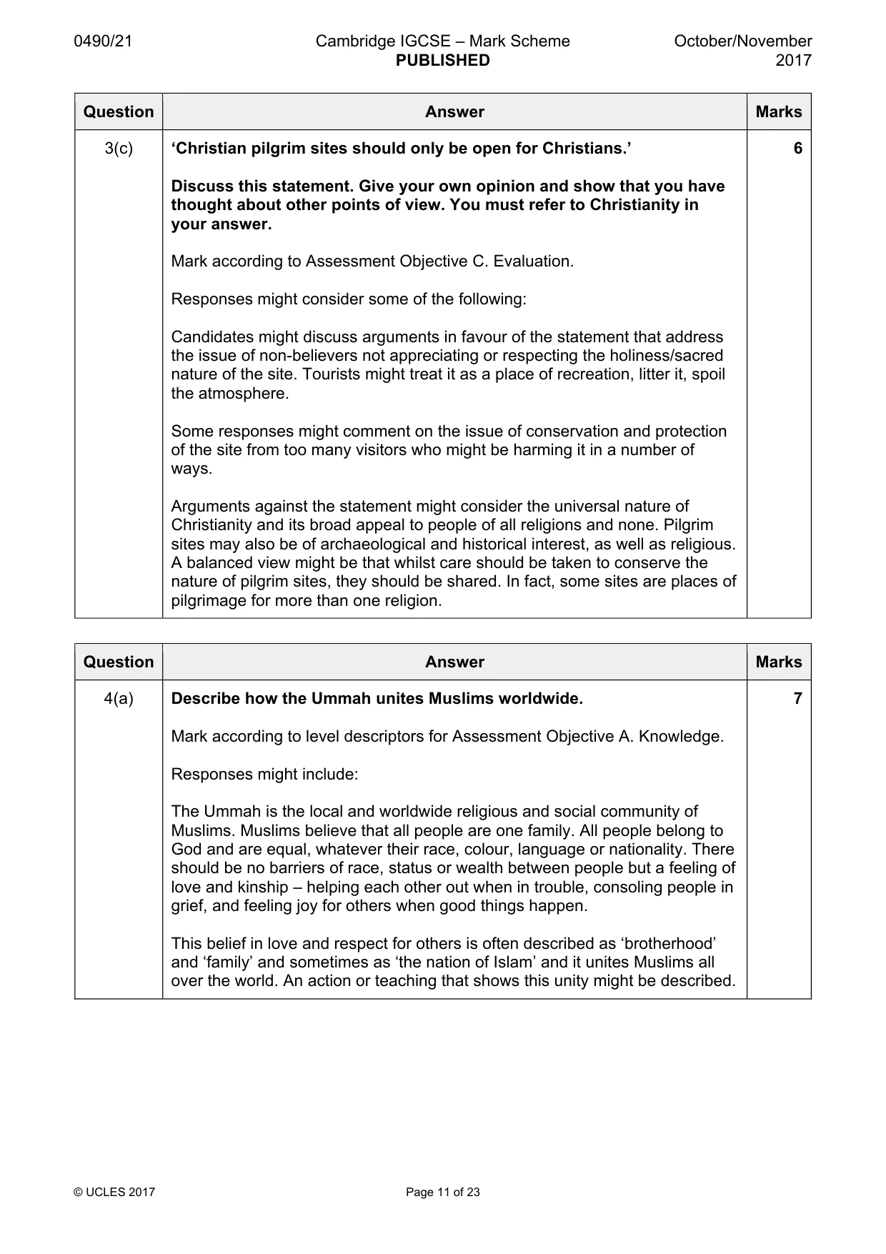 Mark scheme, page 11 of 23