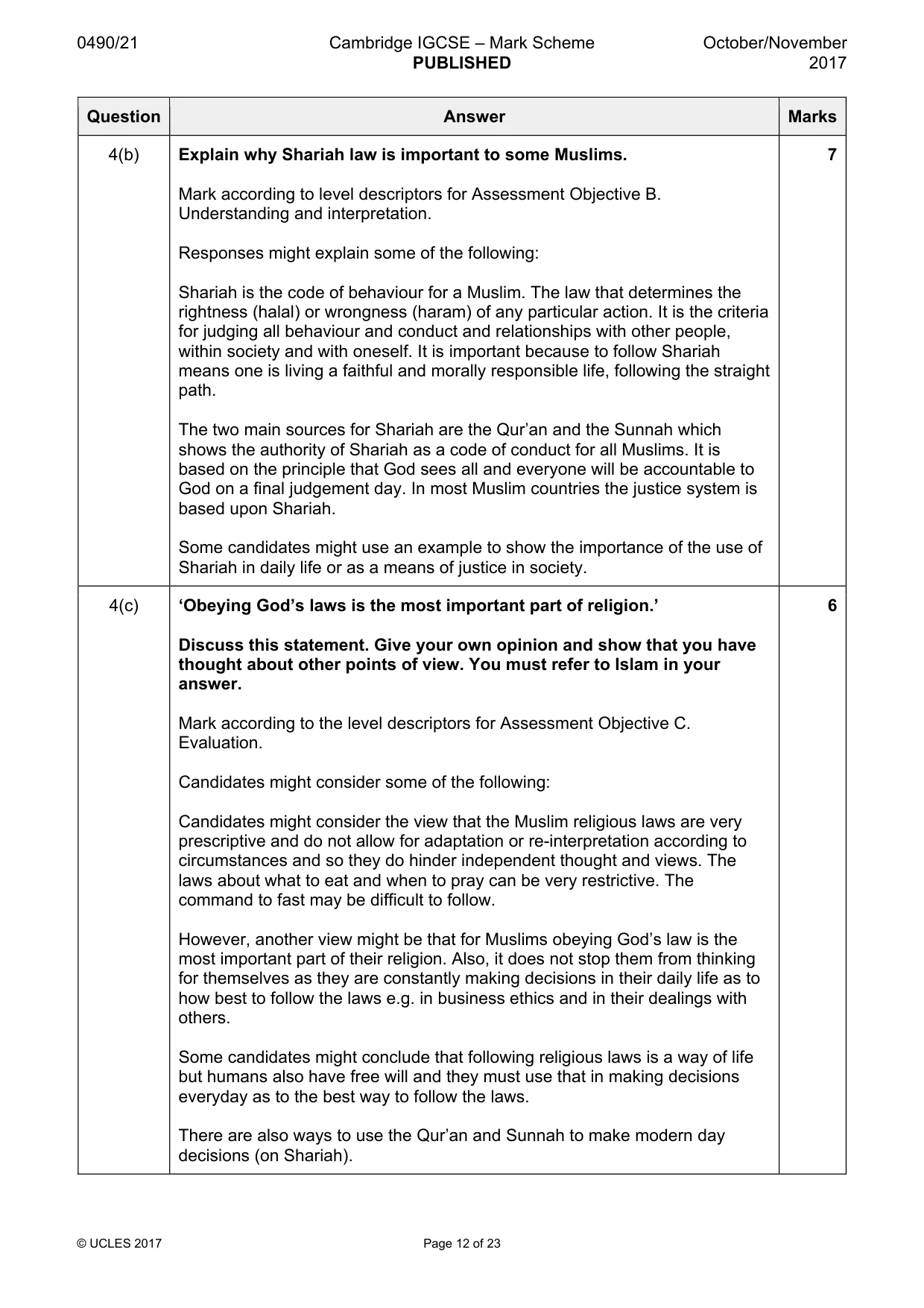 Mark scheme, page 12 of 23