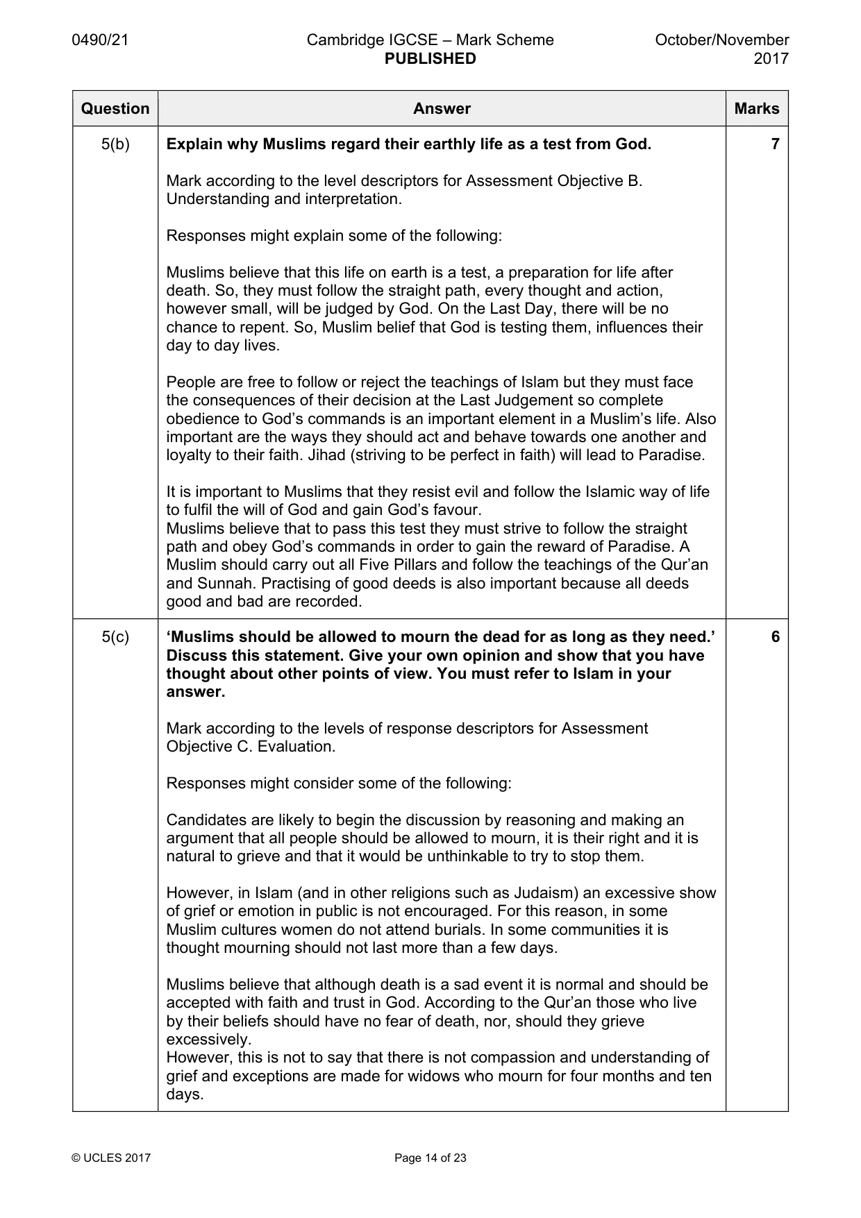 Mark scheme, page 14 of 23