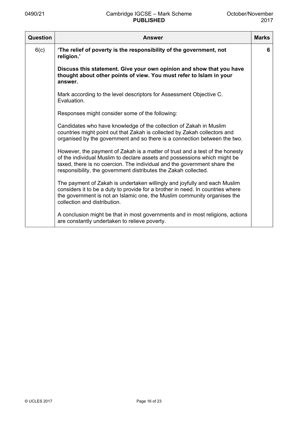 Mark scheme, page 16 of 23
