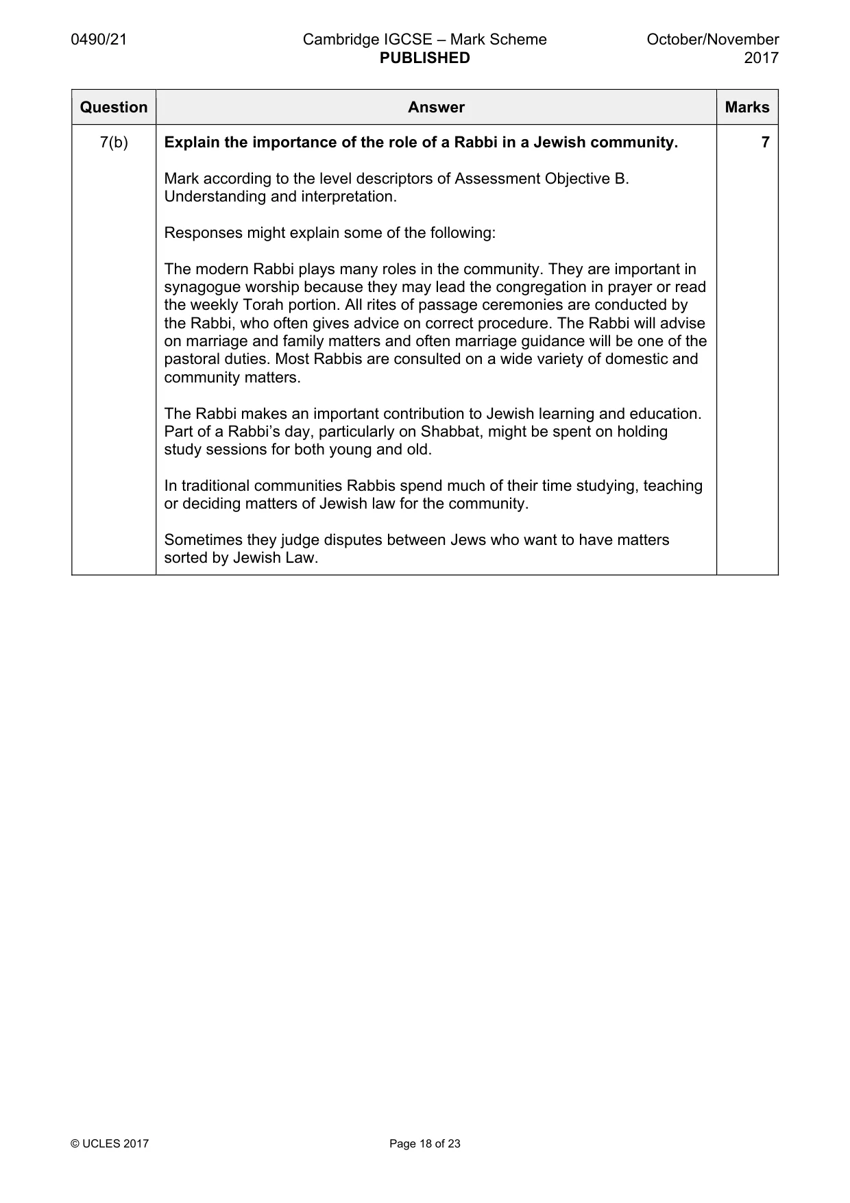 Mark scheme, page 18 of 23