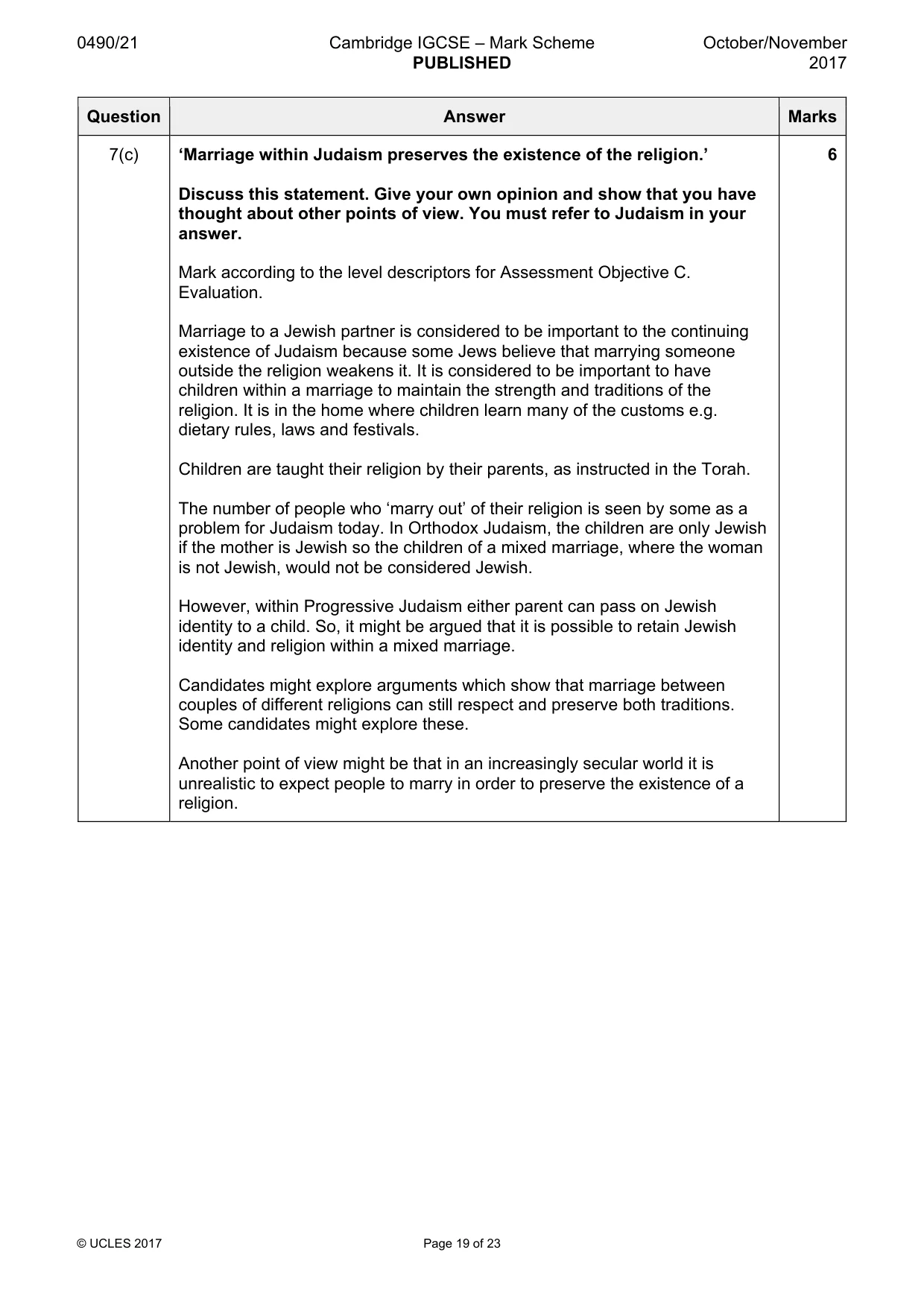Mark scheme, page 19 of 23