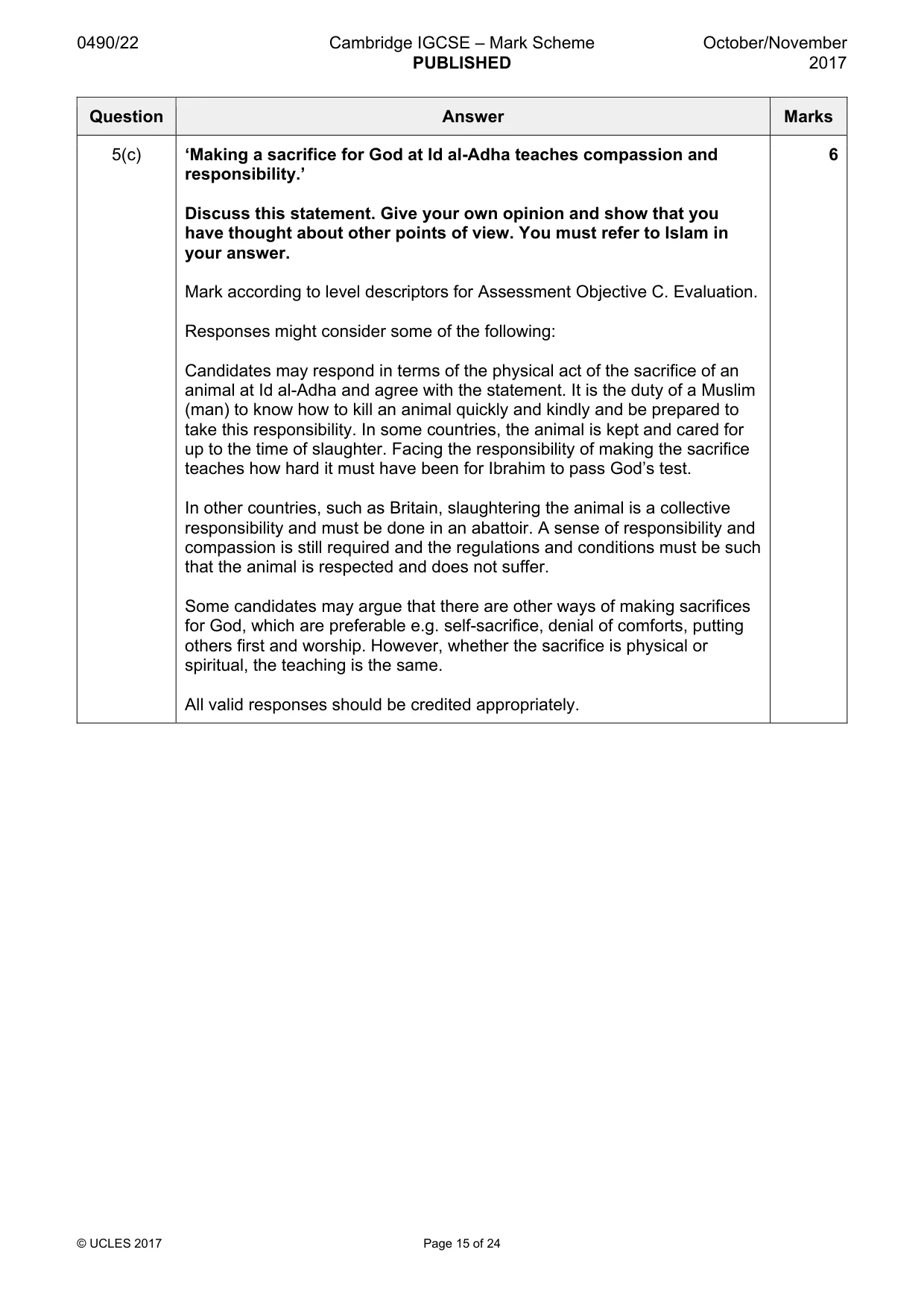 Mark scheme, page 15 of 24