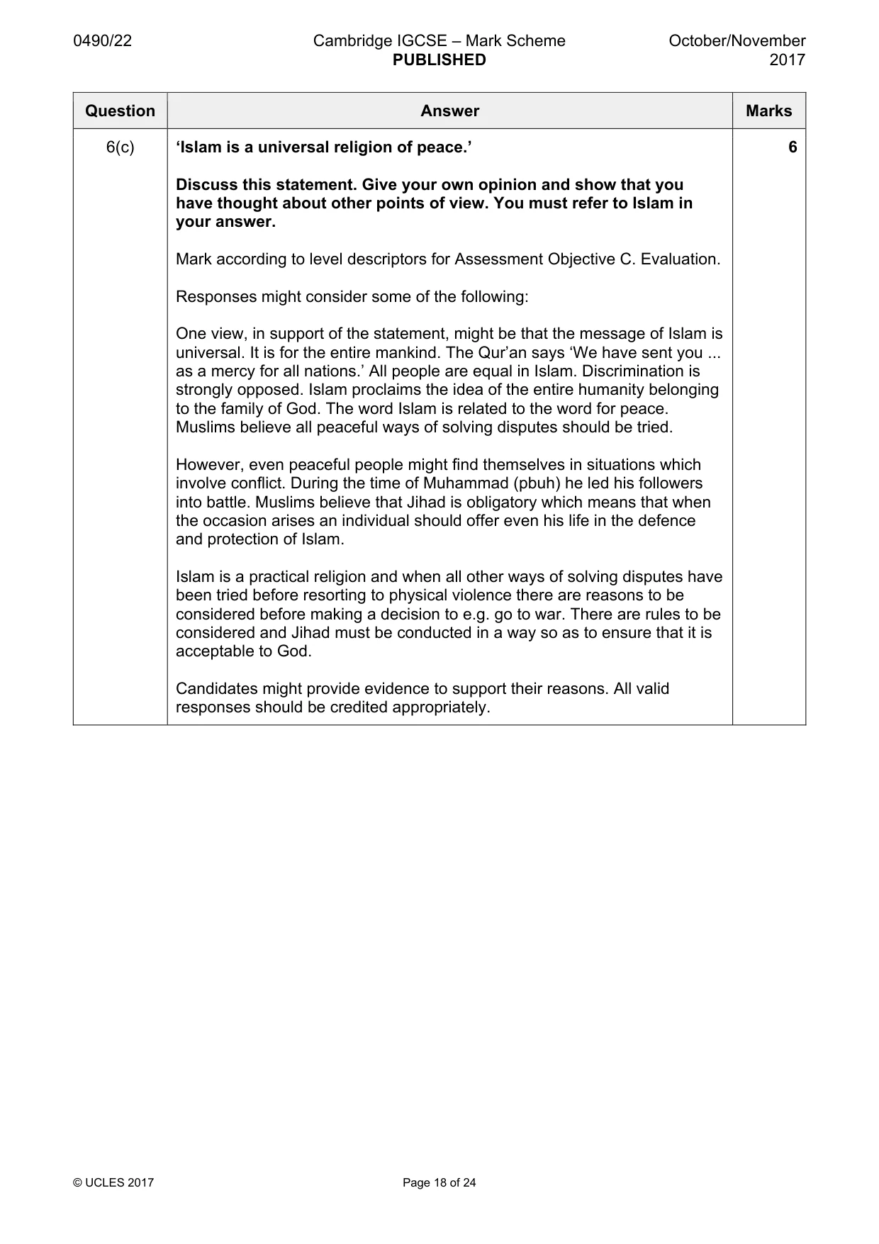 Mark scheme, page 18 of 24