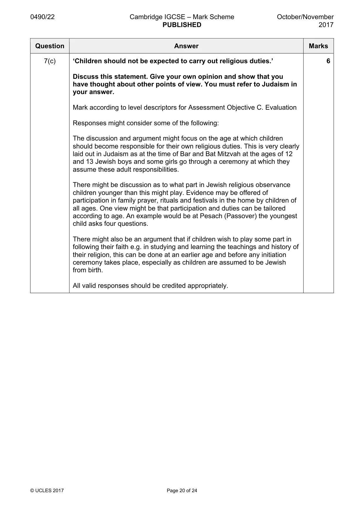 Mark scheme, page 20 of 24