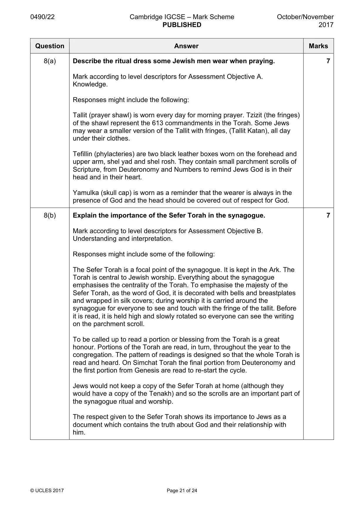 Mark scheme, page 21 of 24