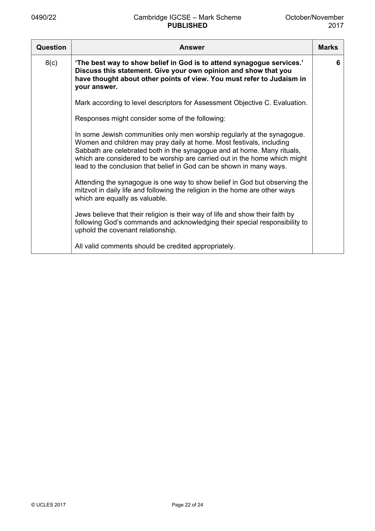 Mark scheme, page 22 of 24