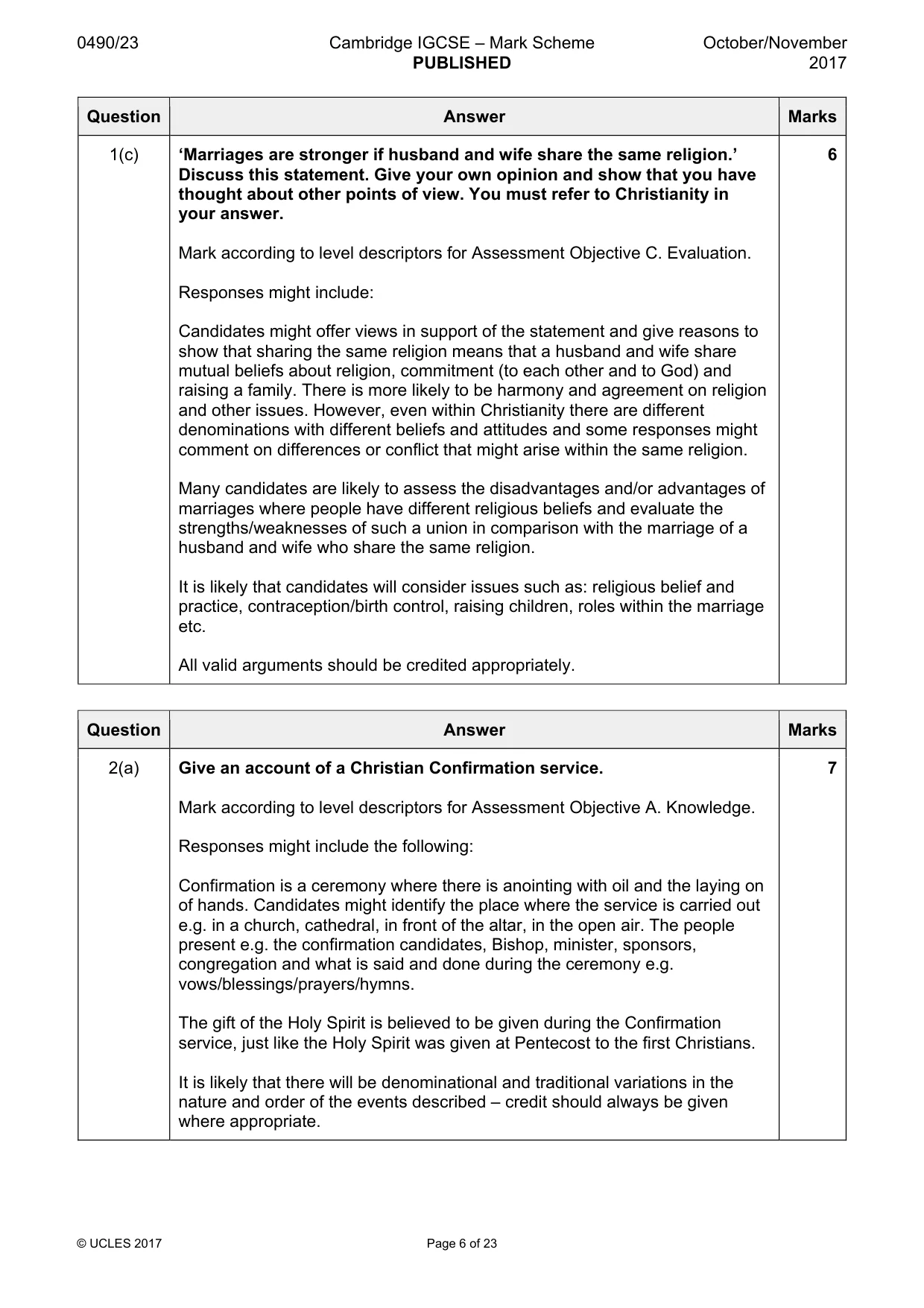 Mark scheme, page 6 of 23