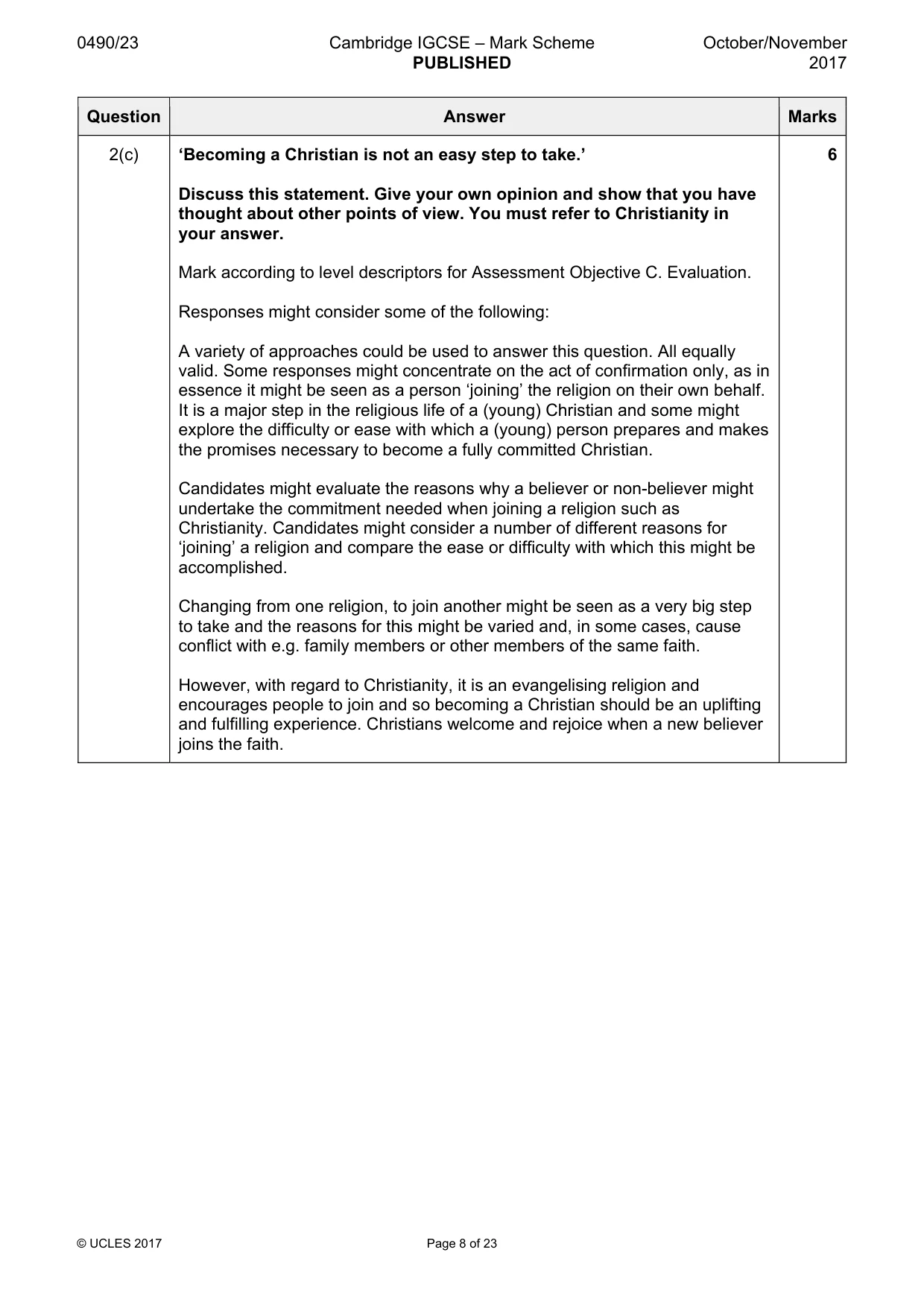 Mark scheme, page 8 of 23