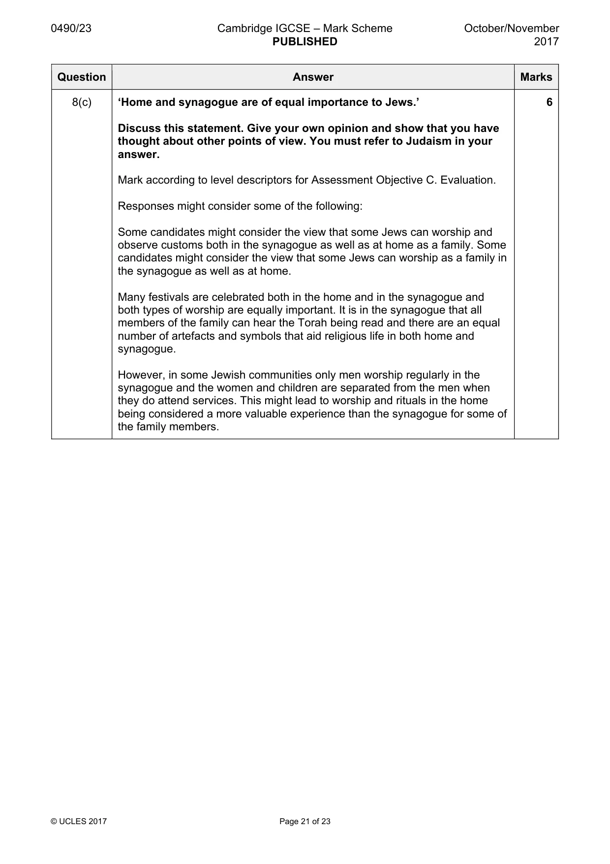 Mark scheme, page 21 of 23