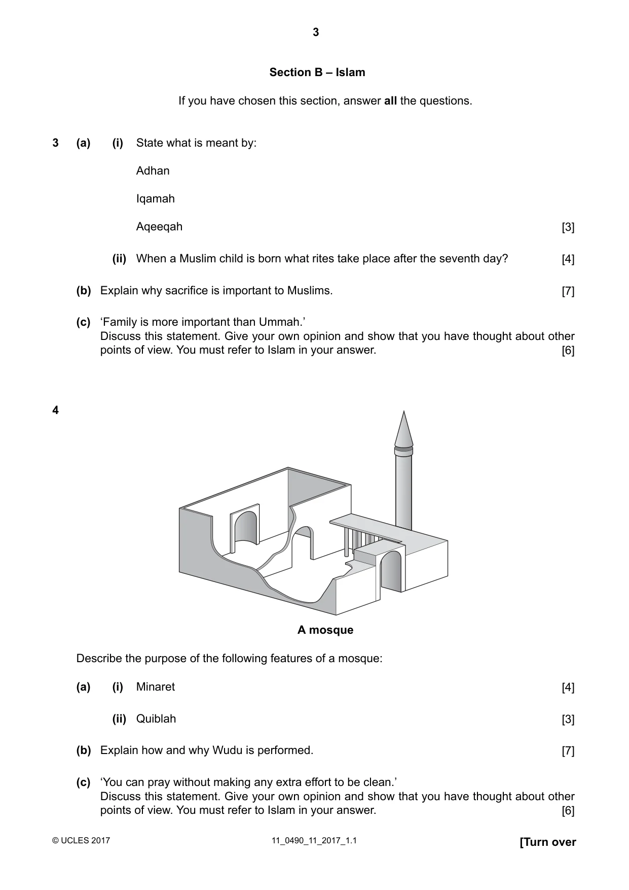 Cambridge IGCSE Religious Studies 0490 2017 Oct/Nov Paper 1 · Variant 1 question paper, page 3 of 4