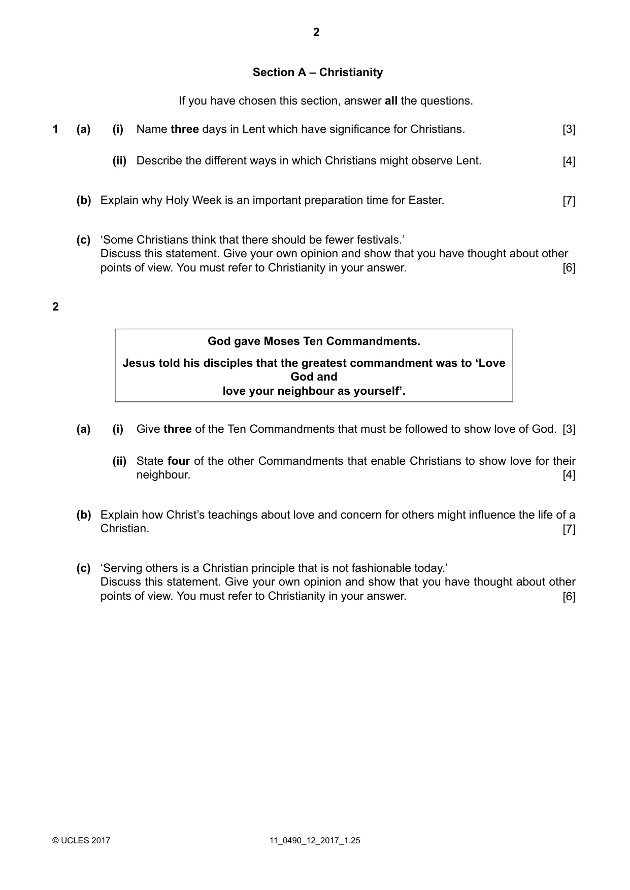 Cambridge IGCSE Religious Studies 0490 2017 Oct/Nov Paper 1 · Variant 2 question paper, page 2 of 4