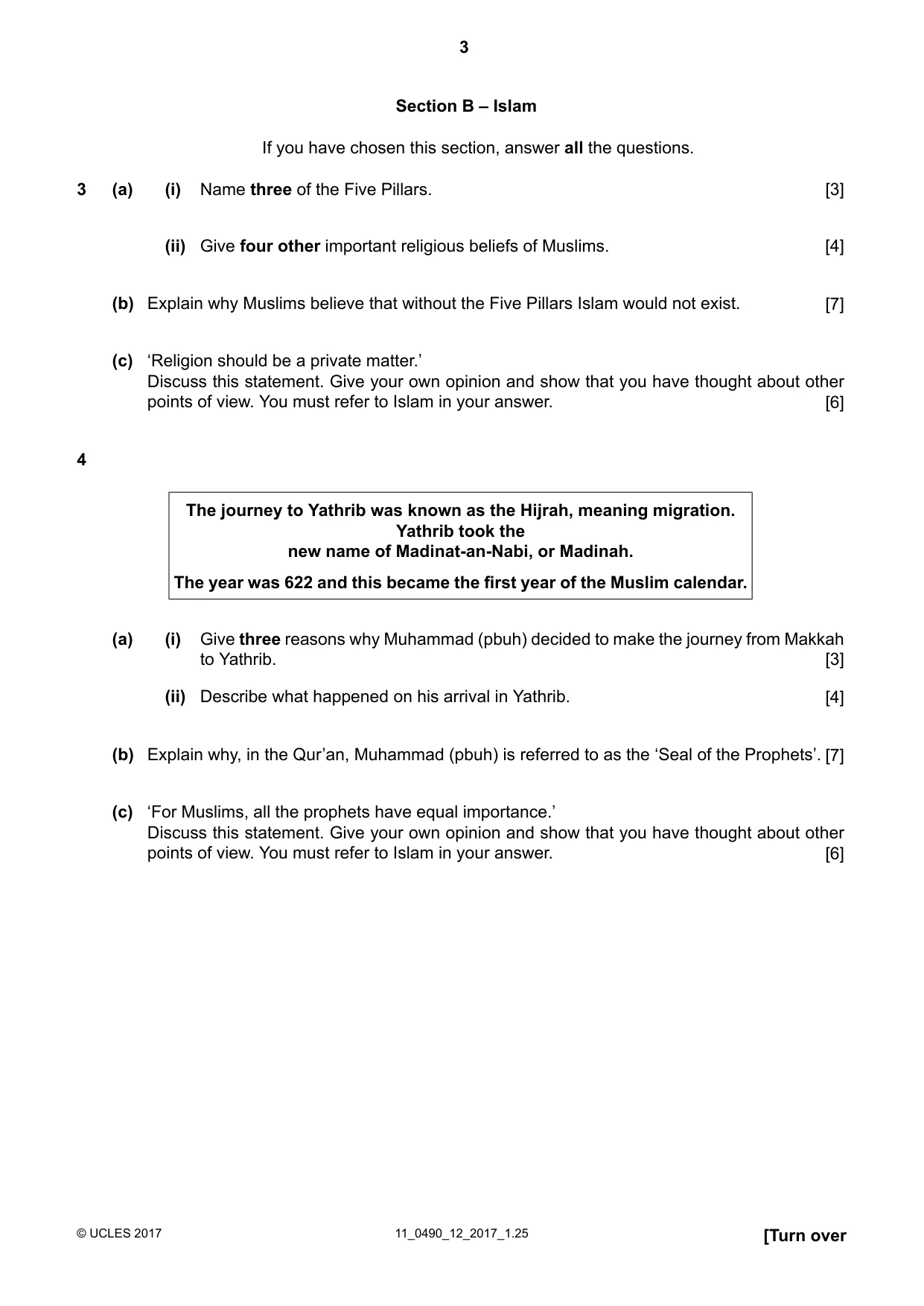 Cambridge IGCSE Religious Studies 0490 2017 Oct/Nov Paper 1 · Variant 2 question paper, page 3 of 4