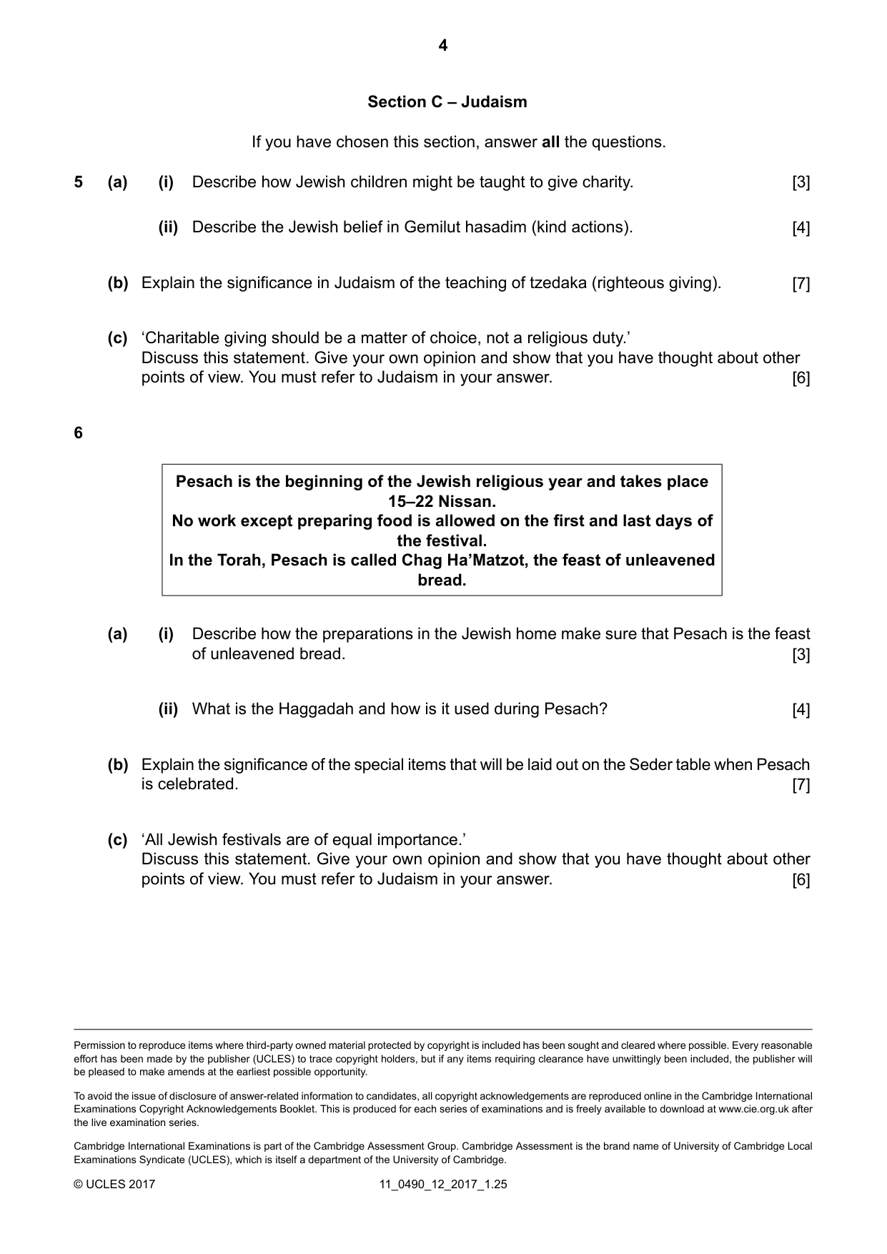 Cambridge IGCSE Religious Studies 0490 2017 Oct/Nov Paper 1 · Variant 2 question paper, page 4 of 4