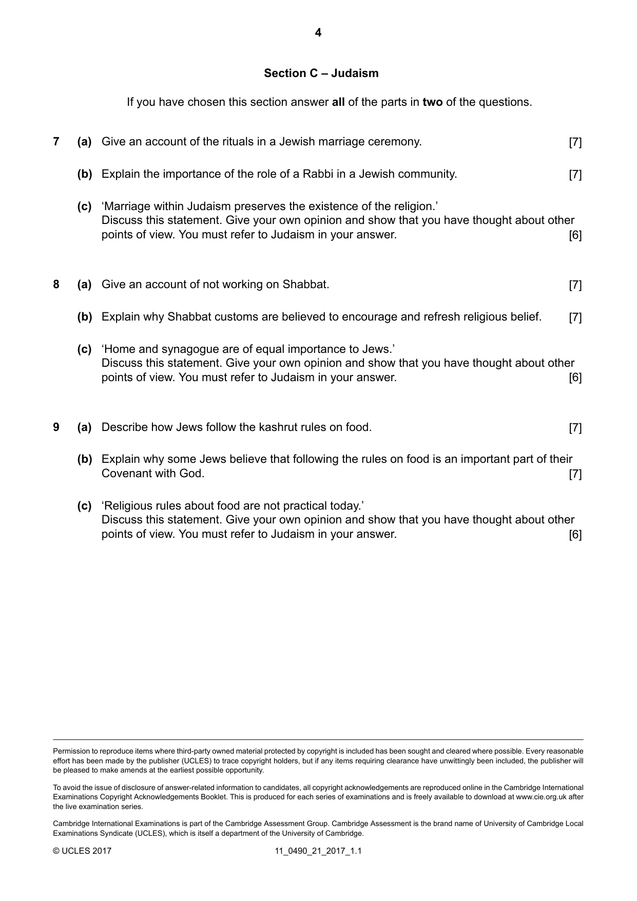 Cambridge IGCSE Religious Studies 0490 2017 Oct/Nov Paper 2 · Variant 1 question paper, page 4 of 4