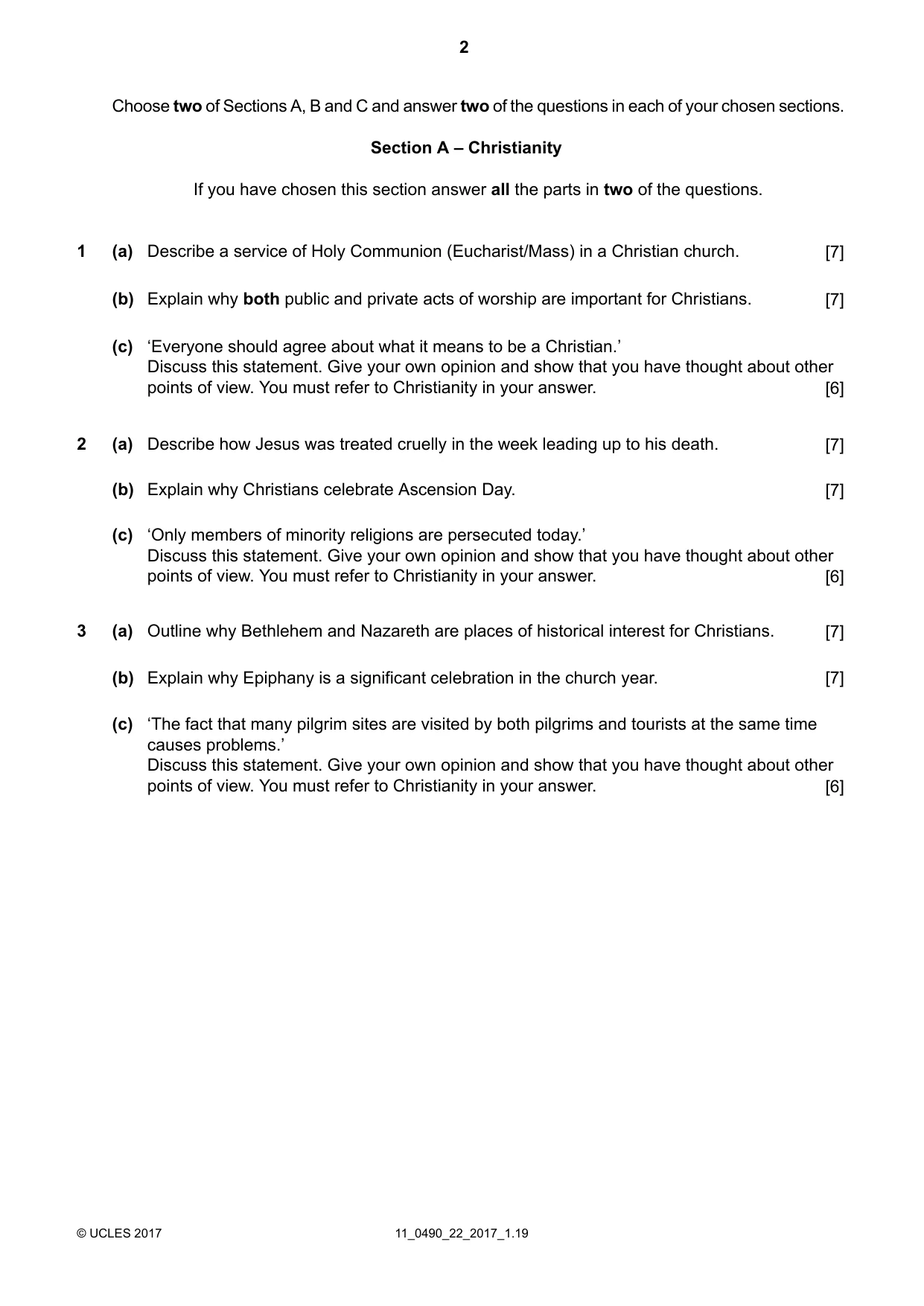 Cambridge IGCSE Religious Studies 0490 2017 Oct/Nov Paper 2 · Variant 2 question paper, page 2 of 4