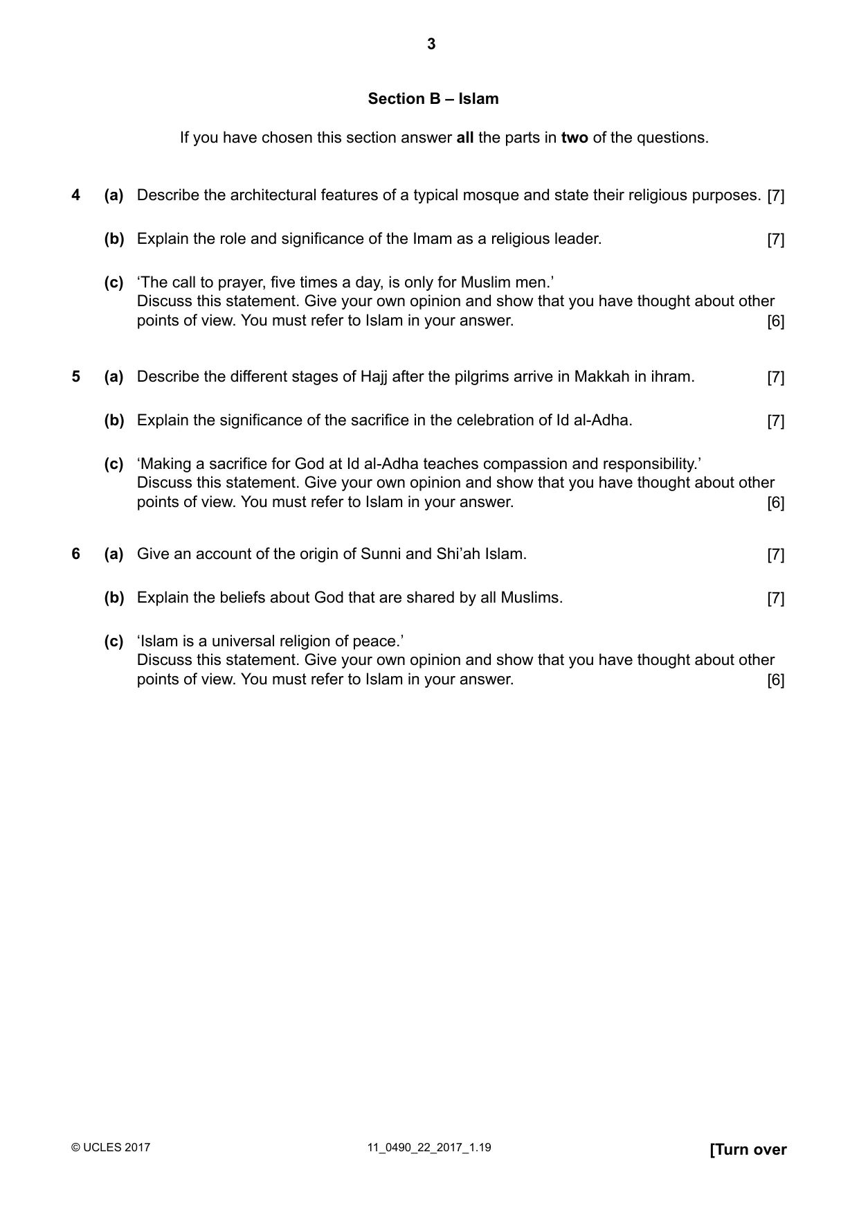 Cambridge IGCSE Religious Studies 0490 2017 Oct/Nov Paper 2 · Variant 2 question paper, page 3 of 4
