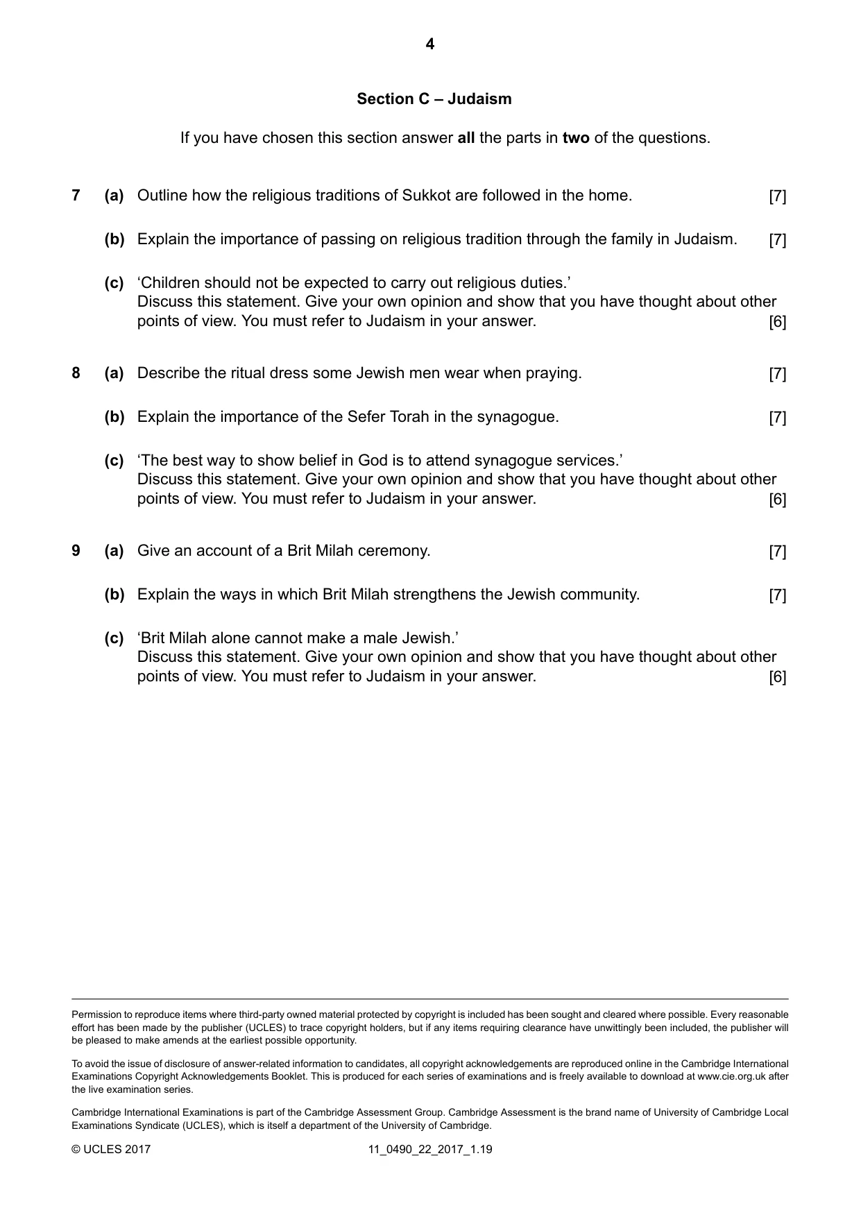 Cambridge IGCSE Religious Studies 0490 2017 Oct/Nov Paper 2 · Variant 2 question paper, page 4 of 4