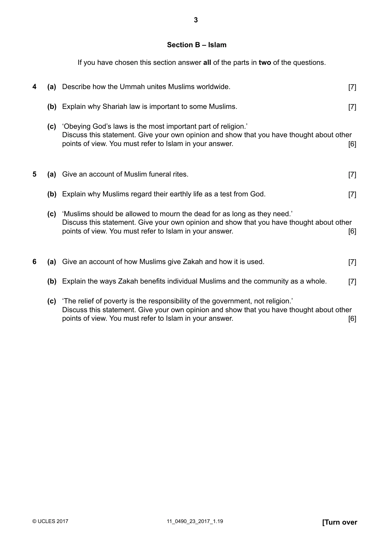 Cambridge IGCSE Religious Studies 0490 2017 Oct/Nov Paper 2 · Variant 3 question paper, page 3 of 4
