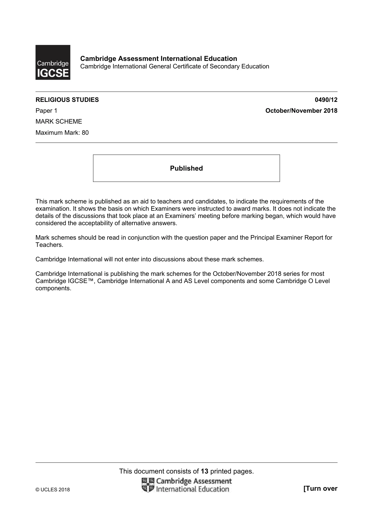 Mark scheme, page 1 of 13