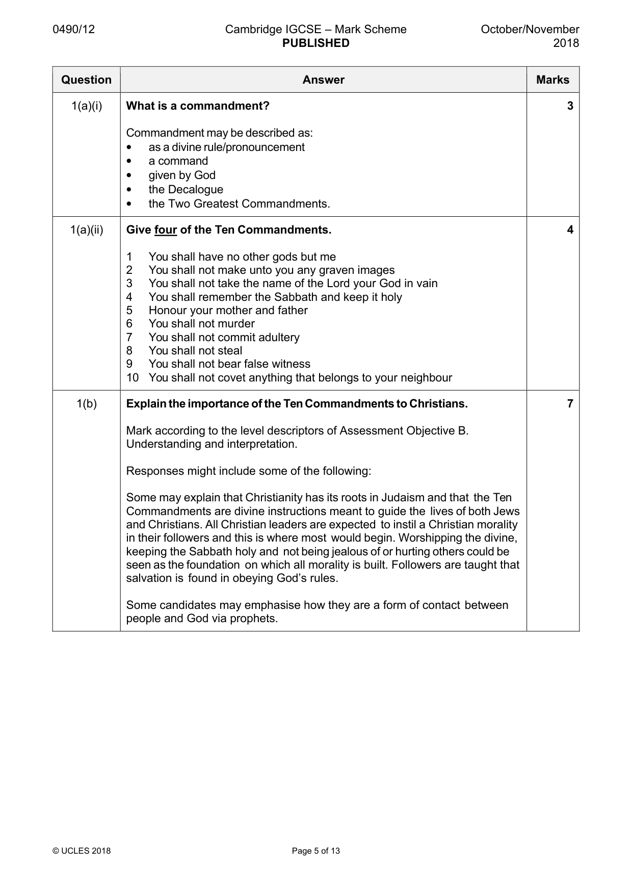 Mark scheme, page 5 of 13