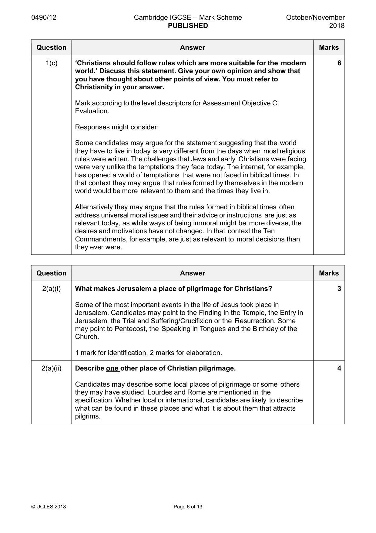 Mark scheme, page 6 of 13