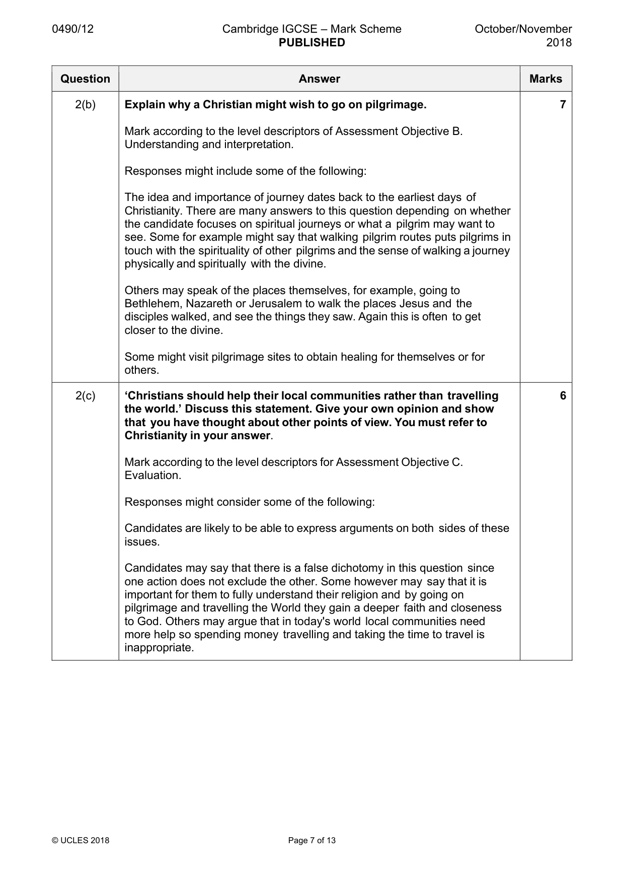 Mark scheme, page 7 of 13