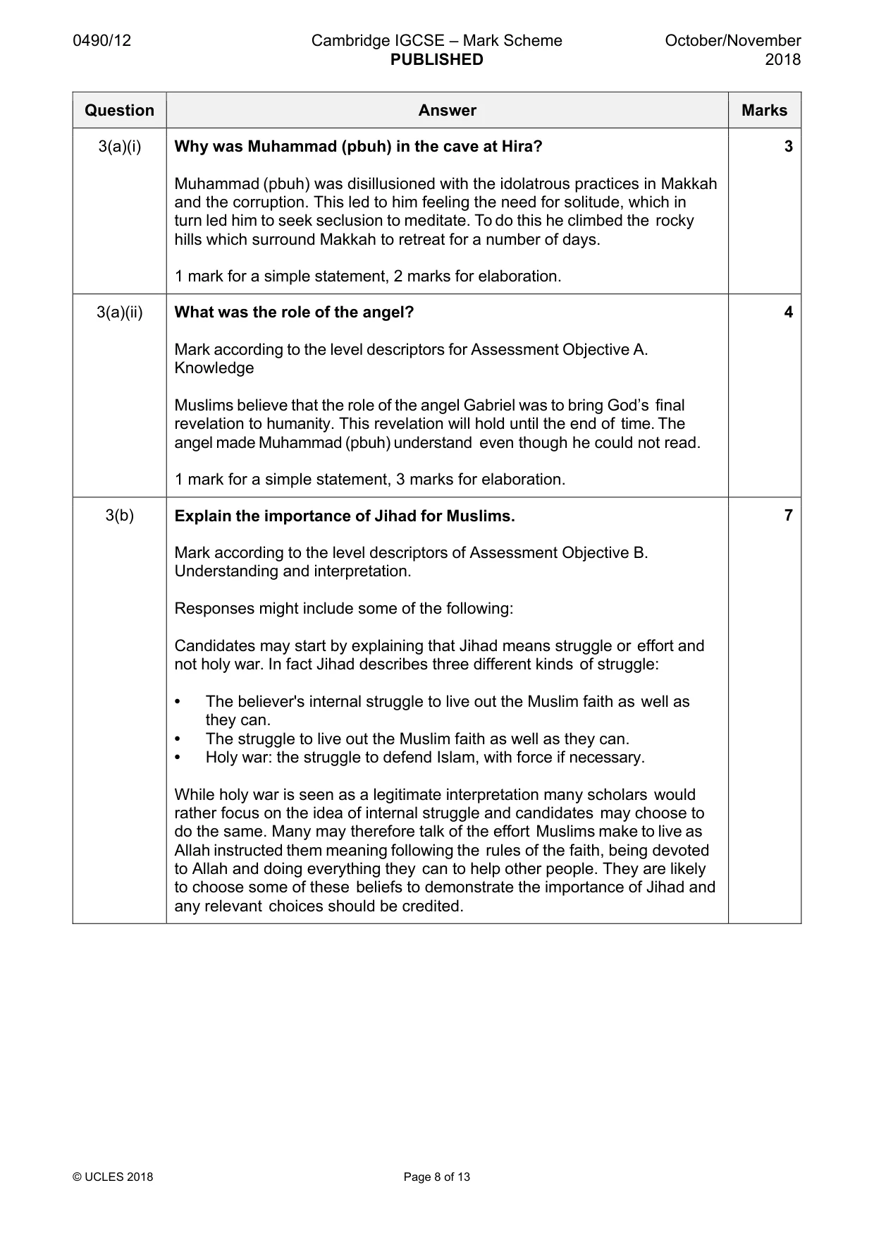 Mark scheme, page 8 of 13