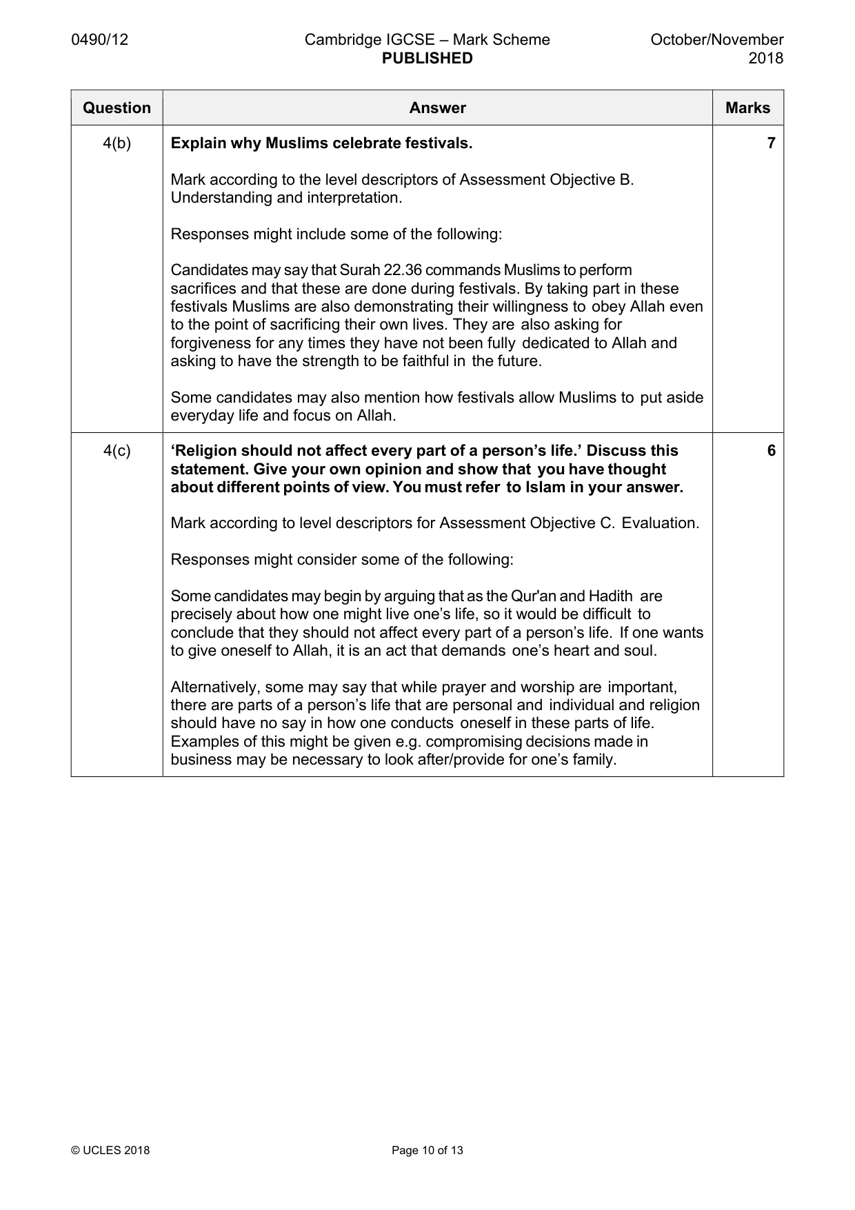 Mark scheme, page 10 of 13