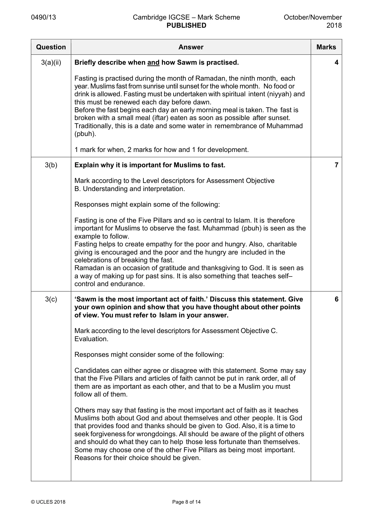 Mark scheme, page 8 of 14