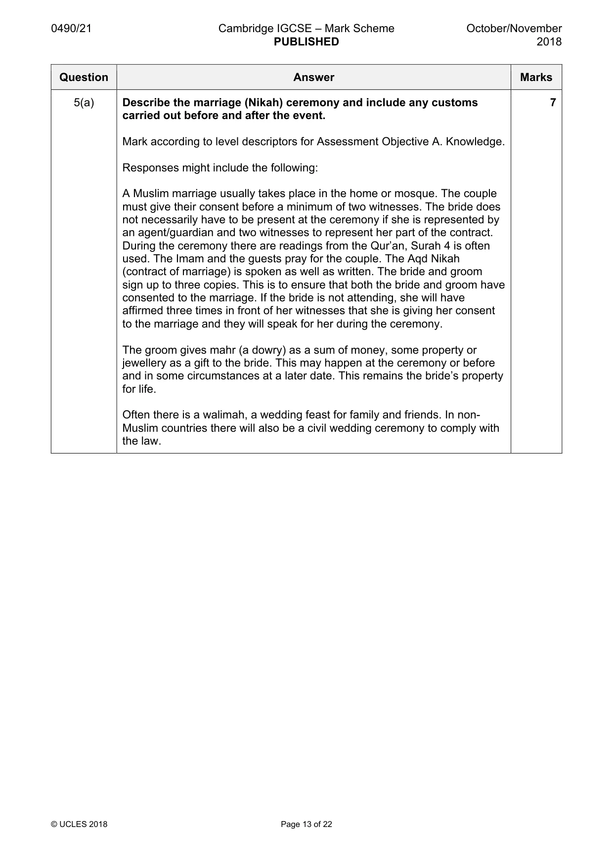 Mark scheme, page 13 of 22