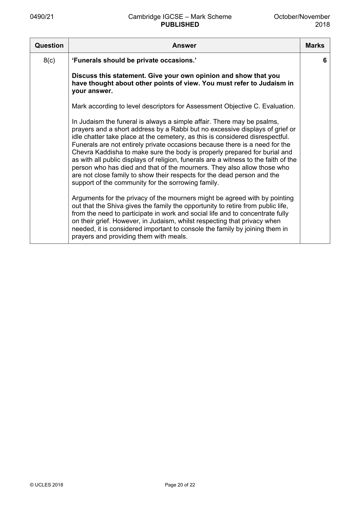 Mark scheme, page 20 of 22