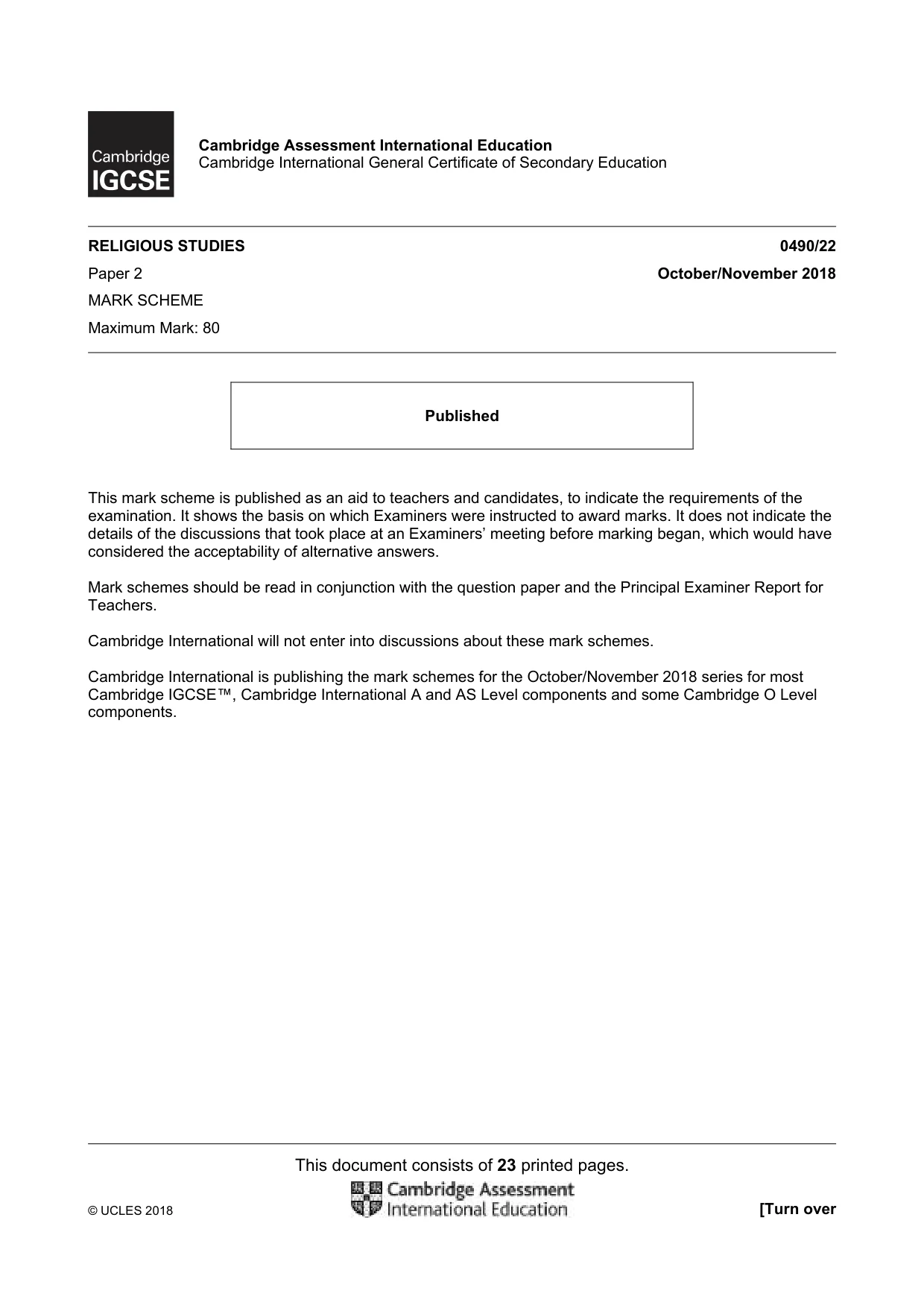 Mark scheme, page 1 of 23