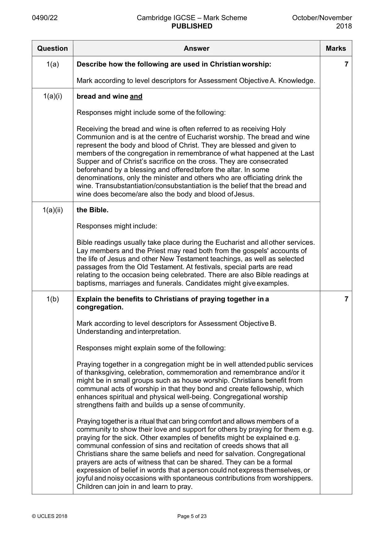 Mark scheme, page 5 of 23