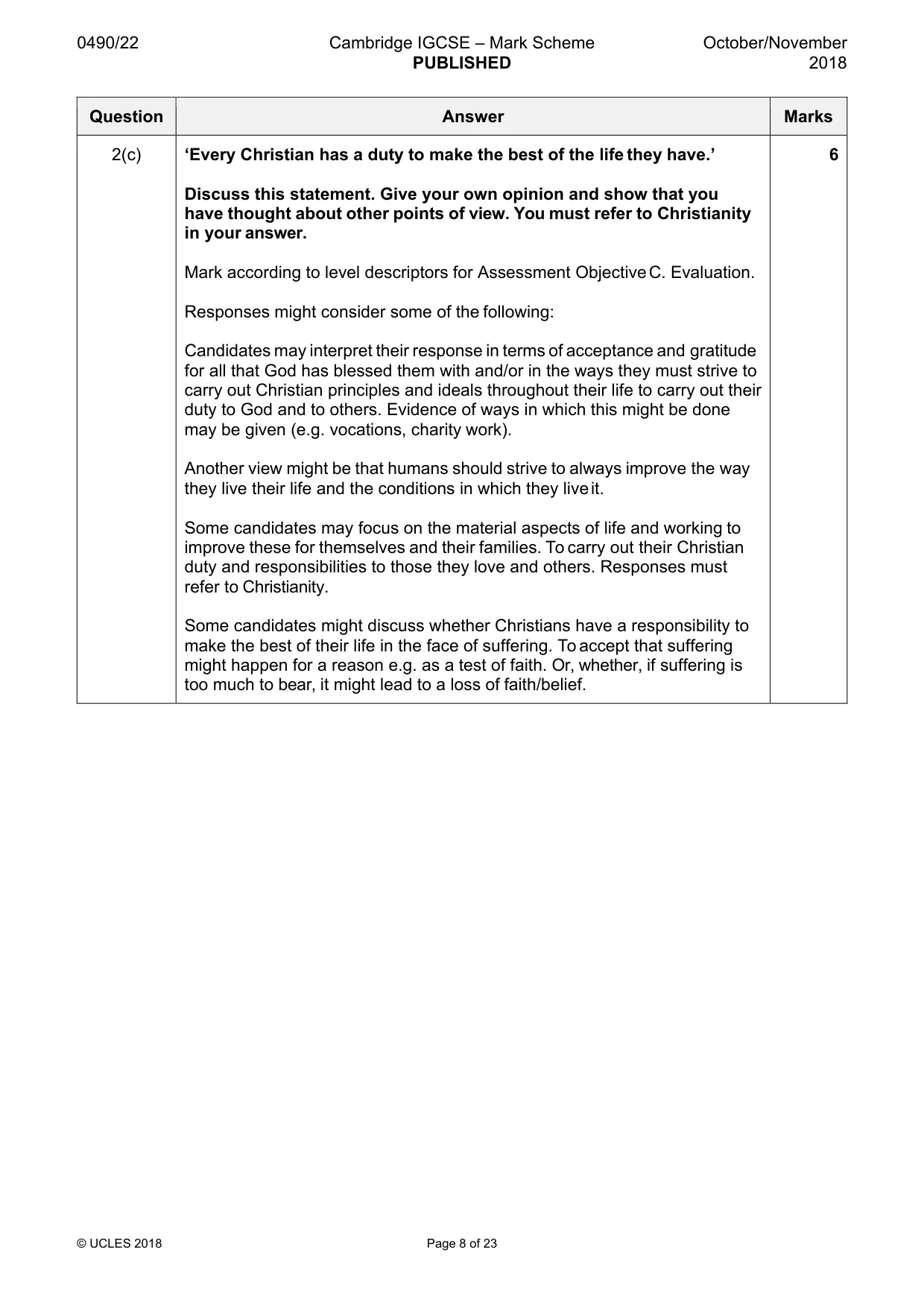 Mark scheme, page 8 of 23