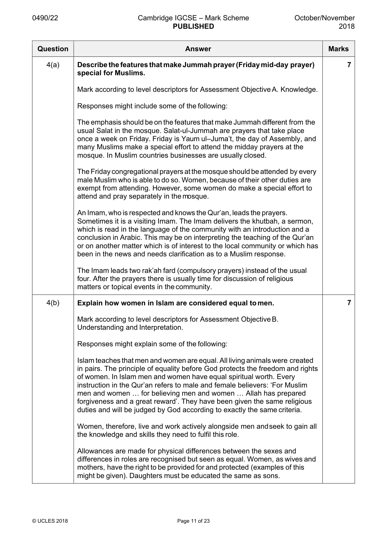 Mark scheme, page 11 of 23