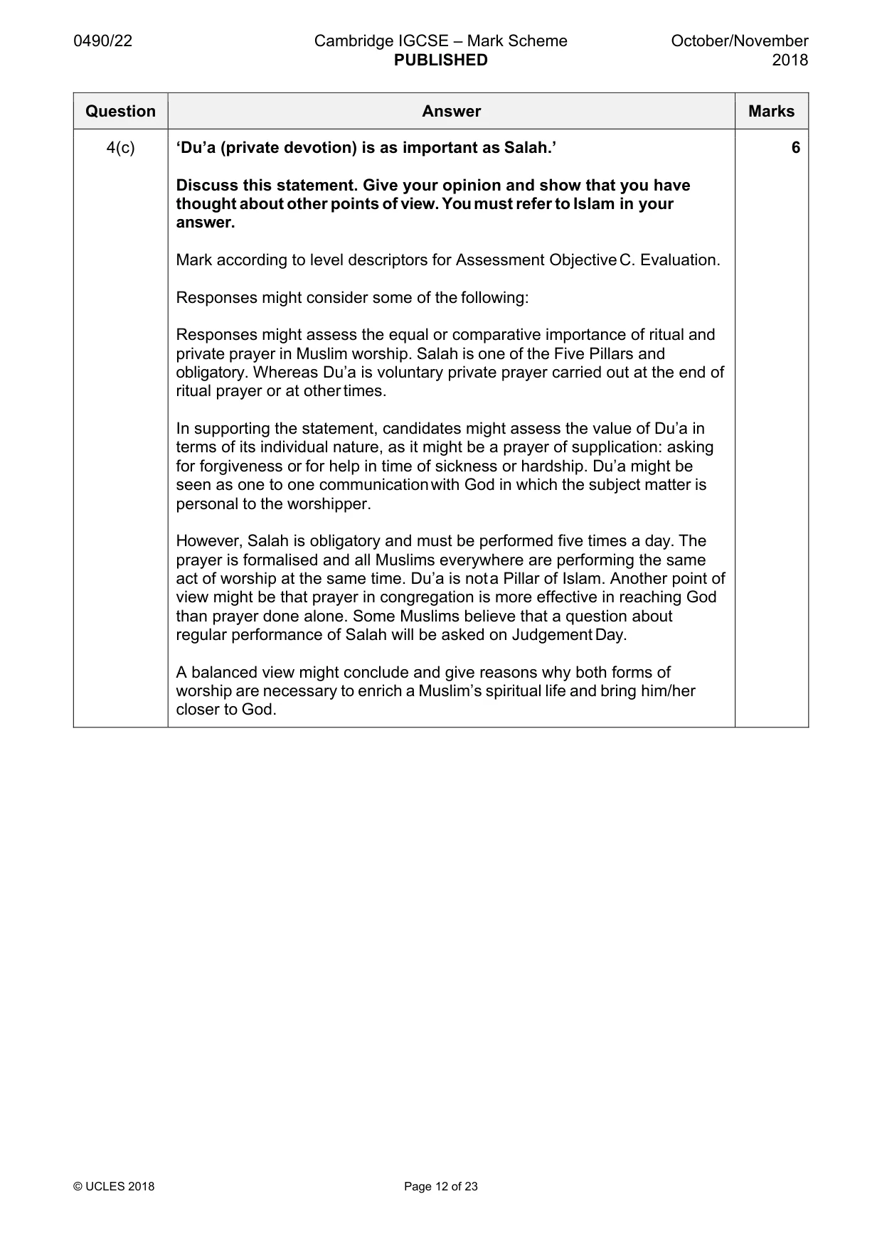 Mark scheme, page 12 of 23
